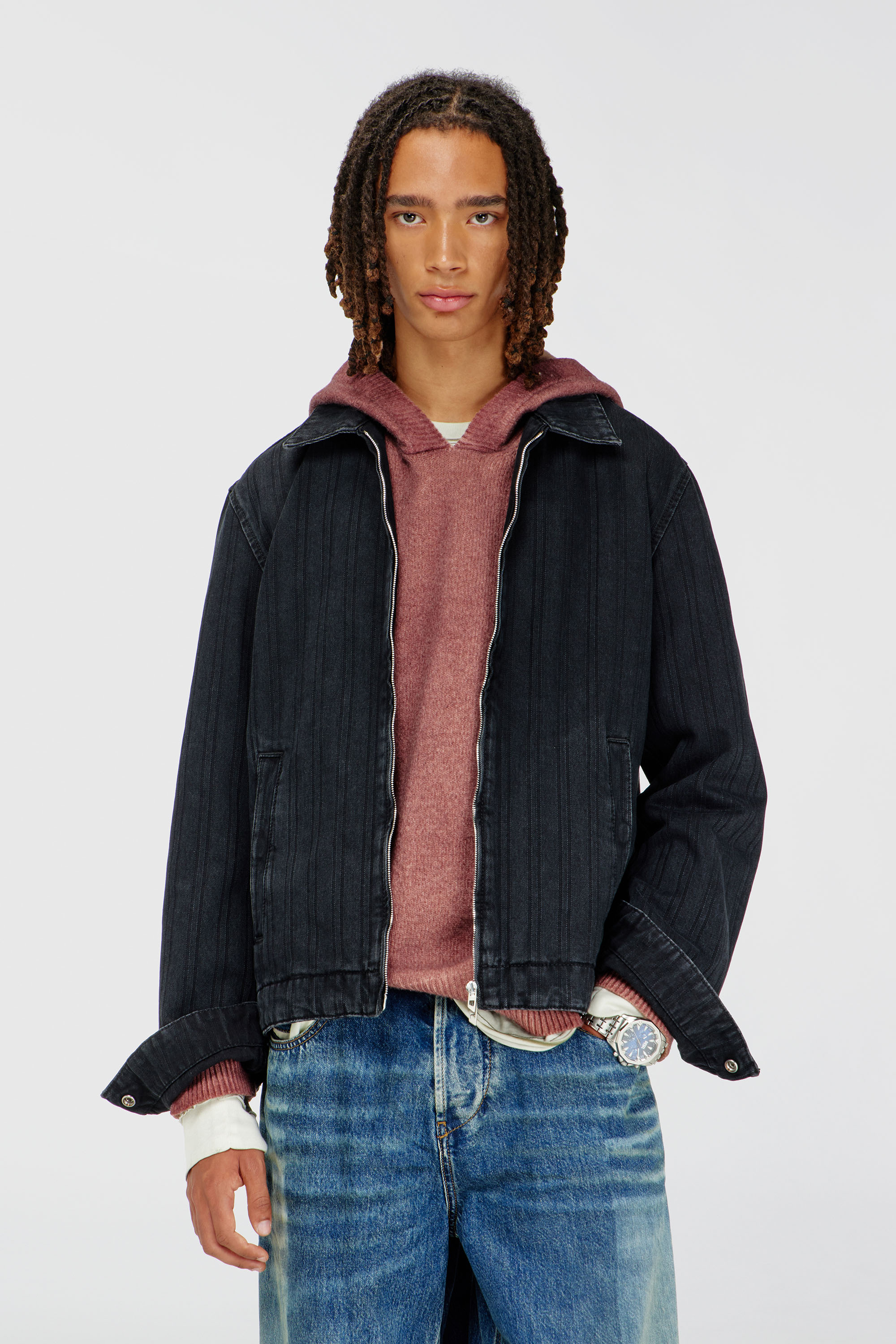 Diesel - D-ROHE, Man's Jacket in pinstripe denim in Black - 1