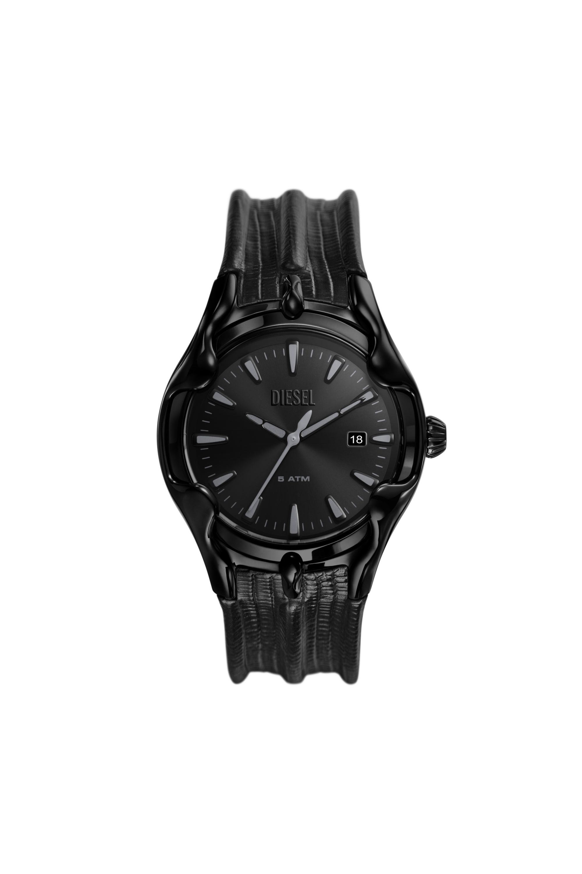 Diesel - DZ2193, Man Vert three-hand date black leather watch in Black - Image 1