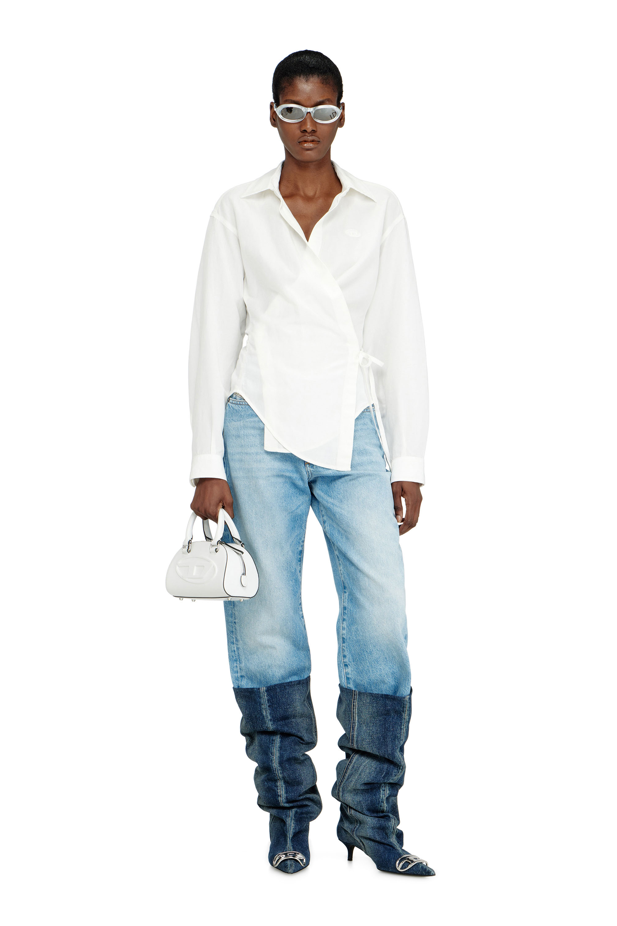 Diesel - C-DELPHOS-S3, Woman's Linen-blend shirt with wrap closure in White - 1