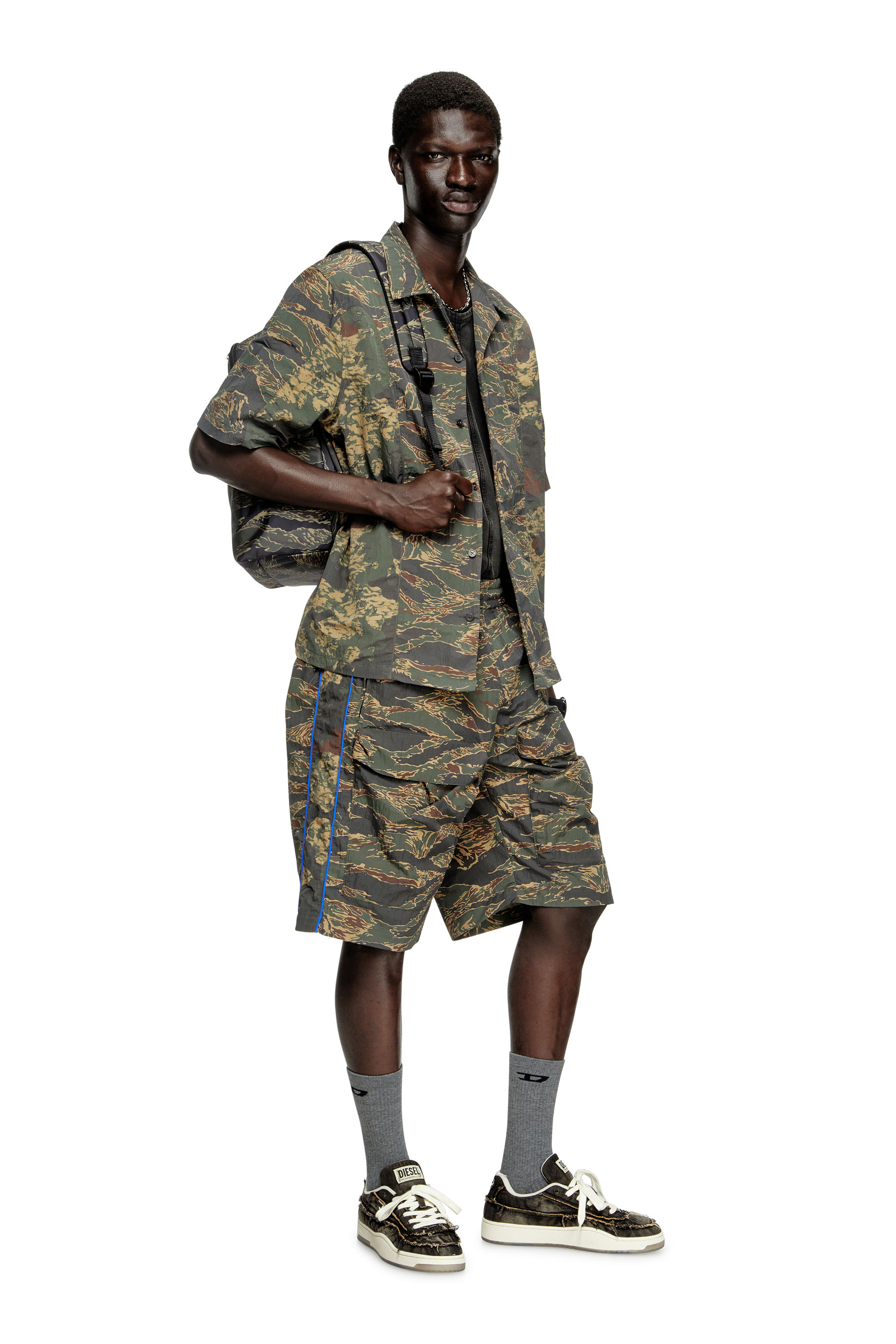 Diesel - S-BRACK-EPBW, Man's Shirt with mixed camo prints in Military Green - 1