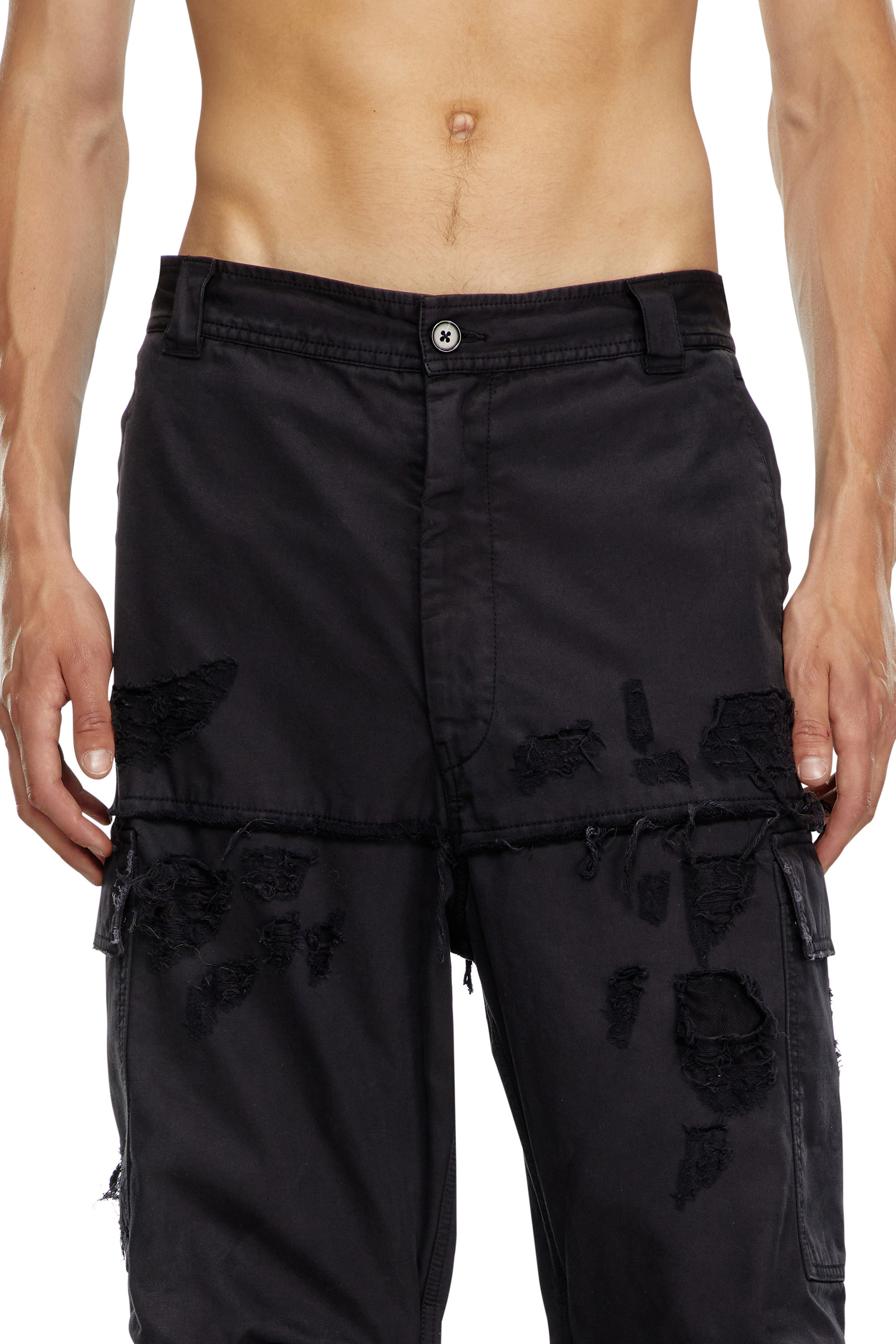 Diesel - P-OISE, Man's Cargo pants in cotton dobby in Black - 5