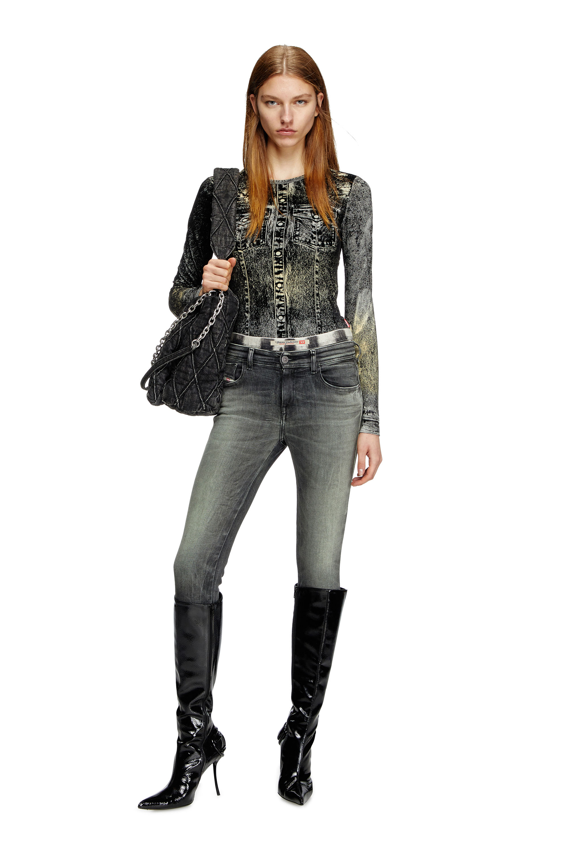 Diesel - T-AXY, Woman's Long sleeve top with jacket print in Dark grey - 2