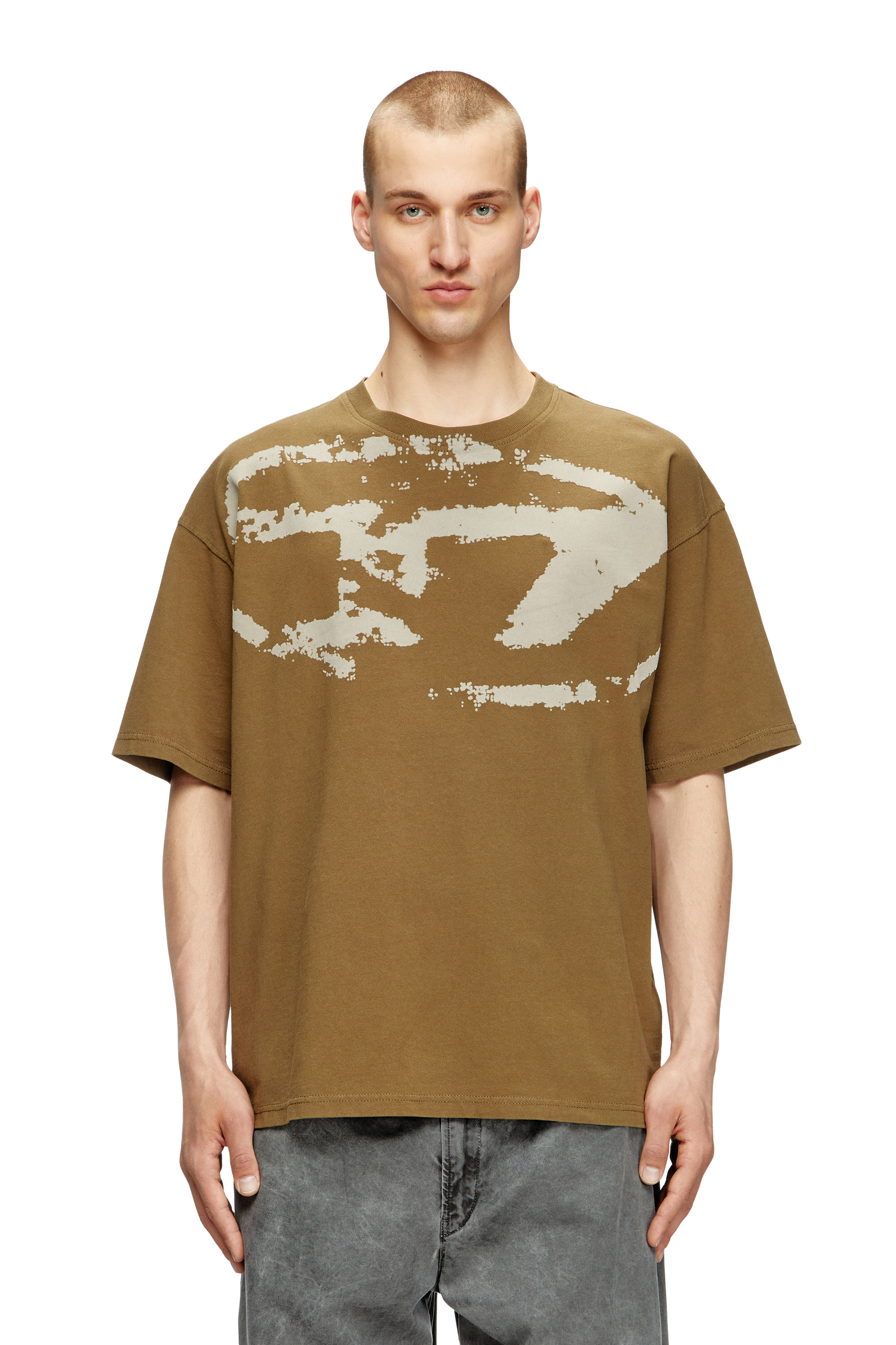 Diesel - T-BOXT-N14, Man's T-shirt with distressed flocked logo in Green - 3