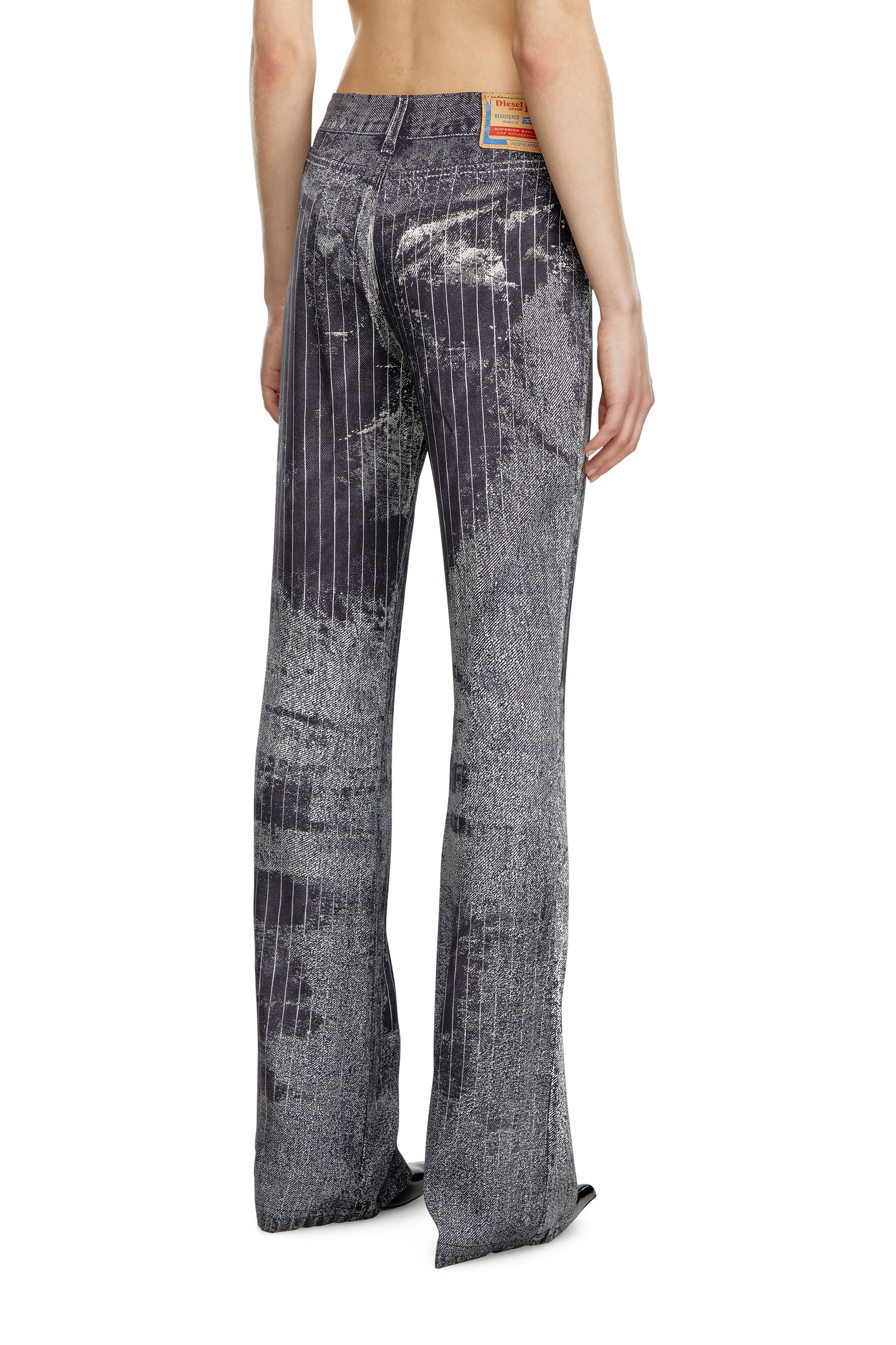 Diesel - P-RETTY, Woman's Bootcut satin pants with pinstripe print in Black - 4