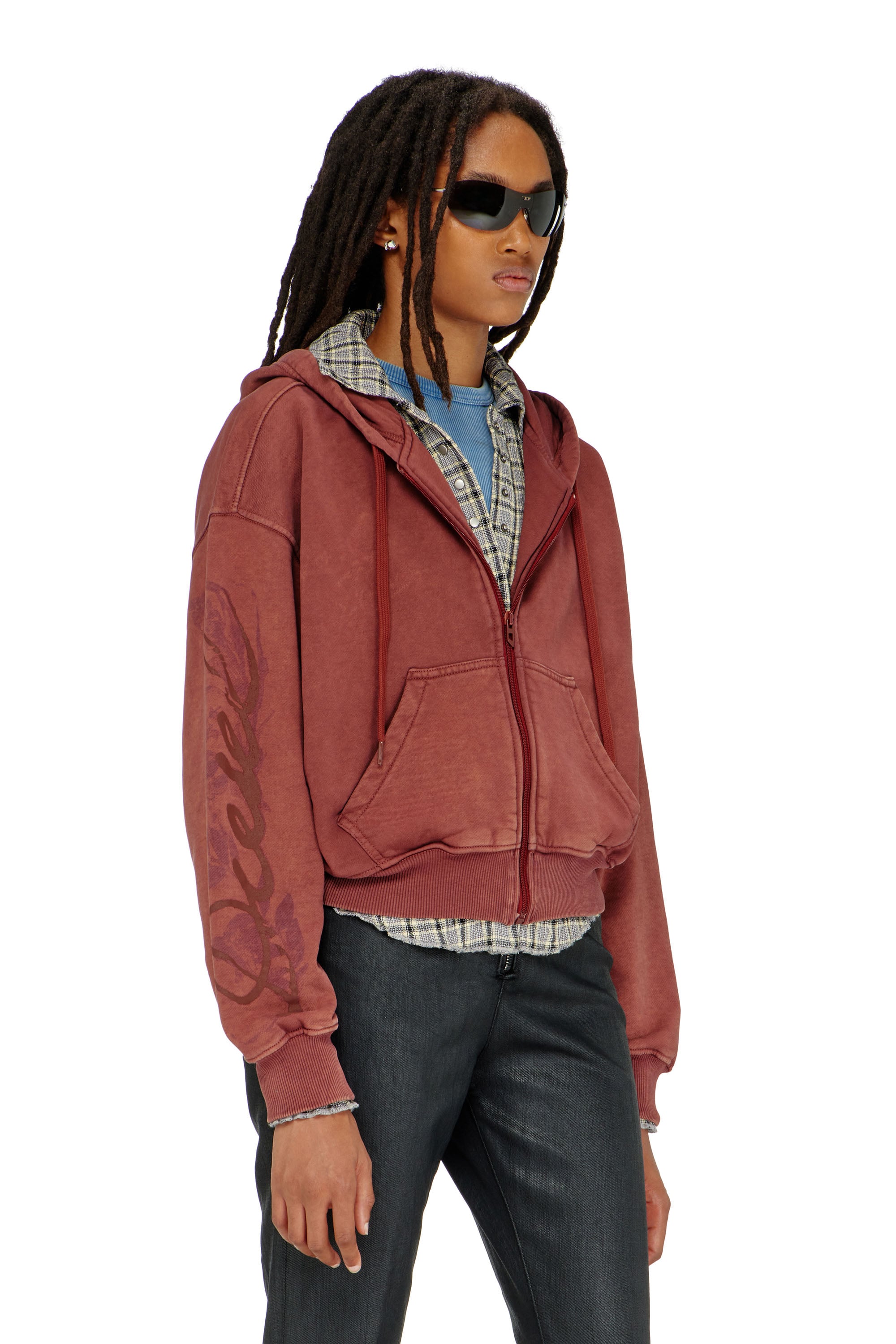 Diesel - F-ELYCY, Woman's Zip-up hoodie with puff-print floral logo in null - 1