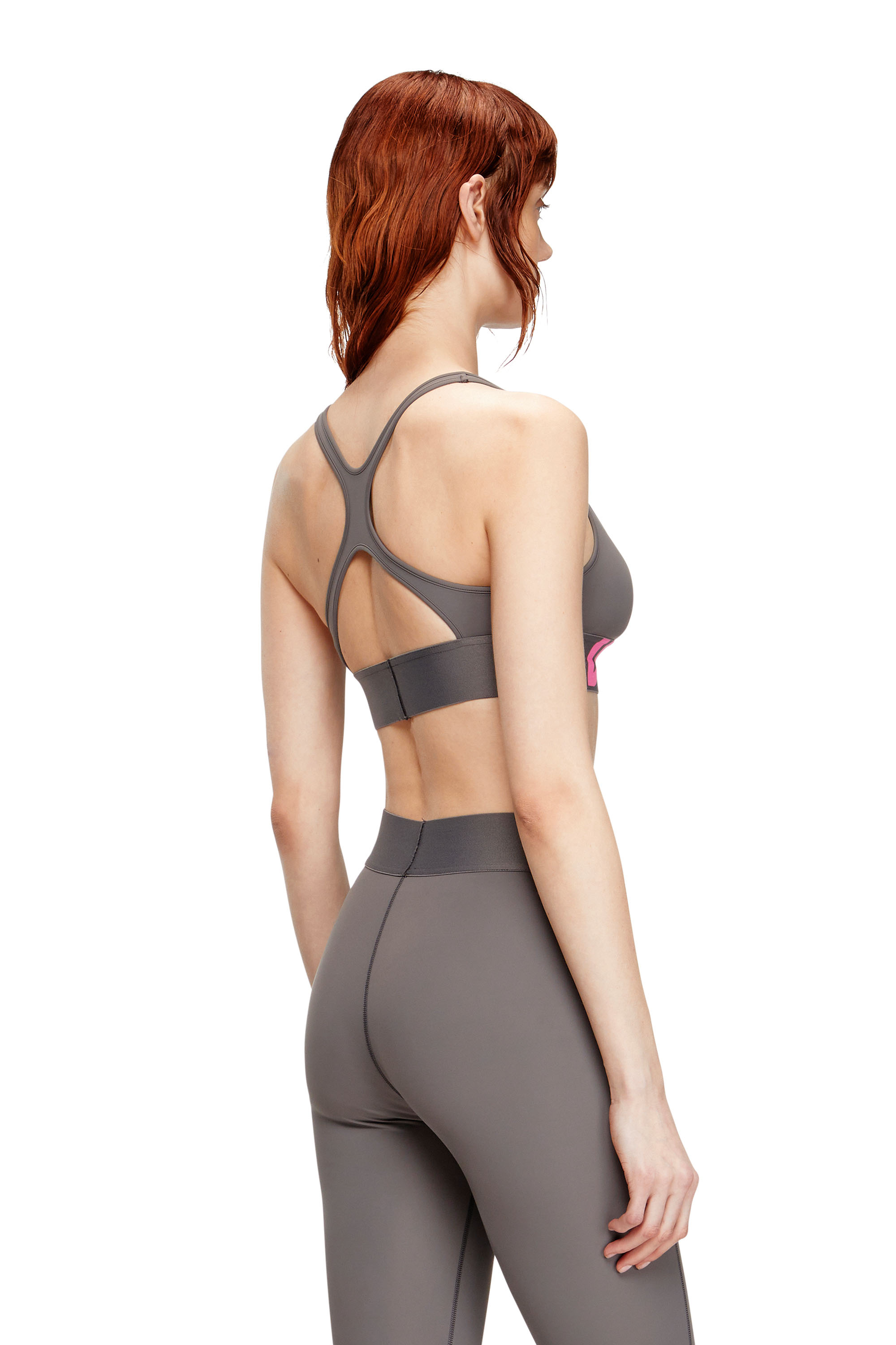 Diesel - ALLISON-D-POP, Woman's Microfibre sports bra with cut-off logo in Grey - 2