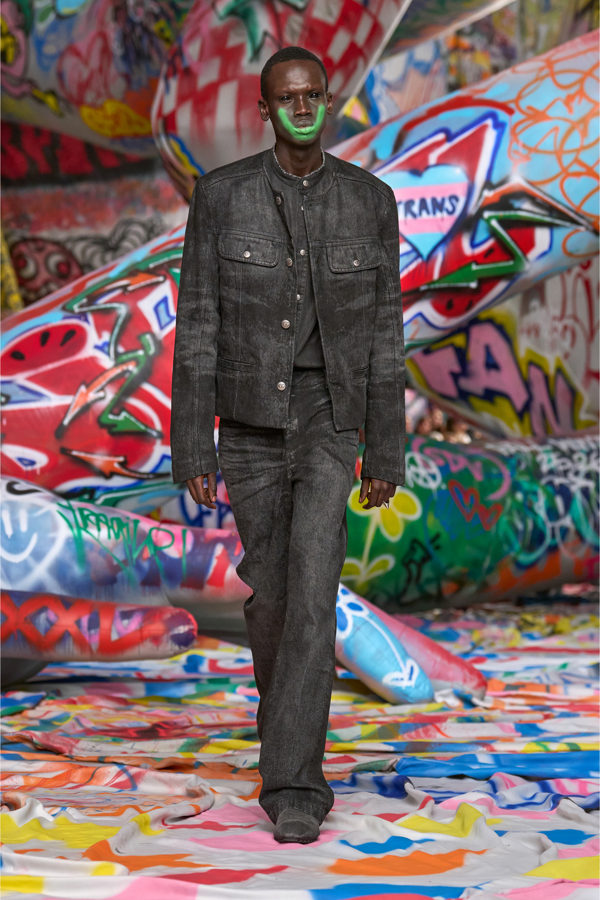 Diesel - D-SIMPLY-FSH, Man's Shirt in distressed honeycomb denim in Grey - 5