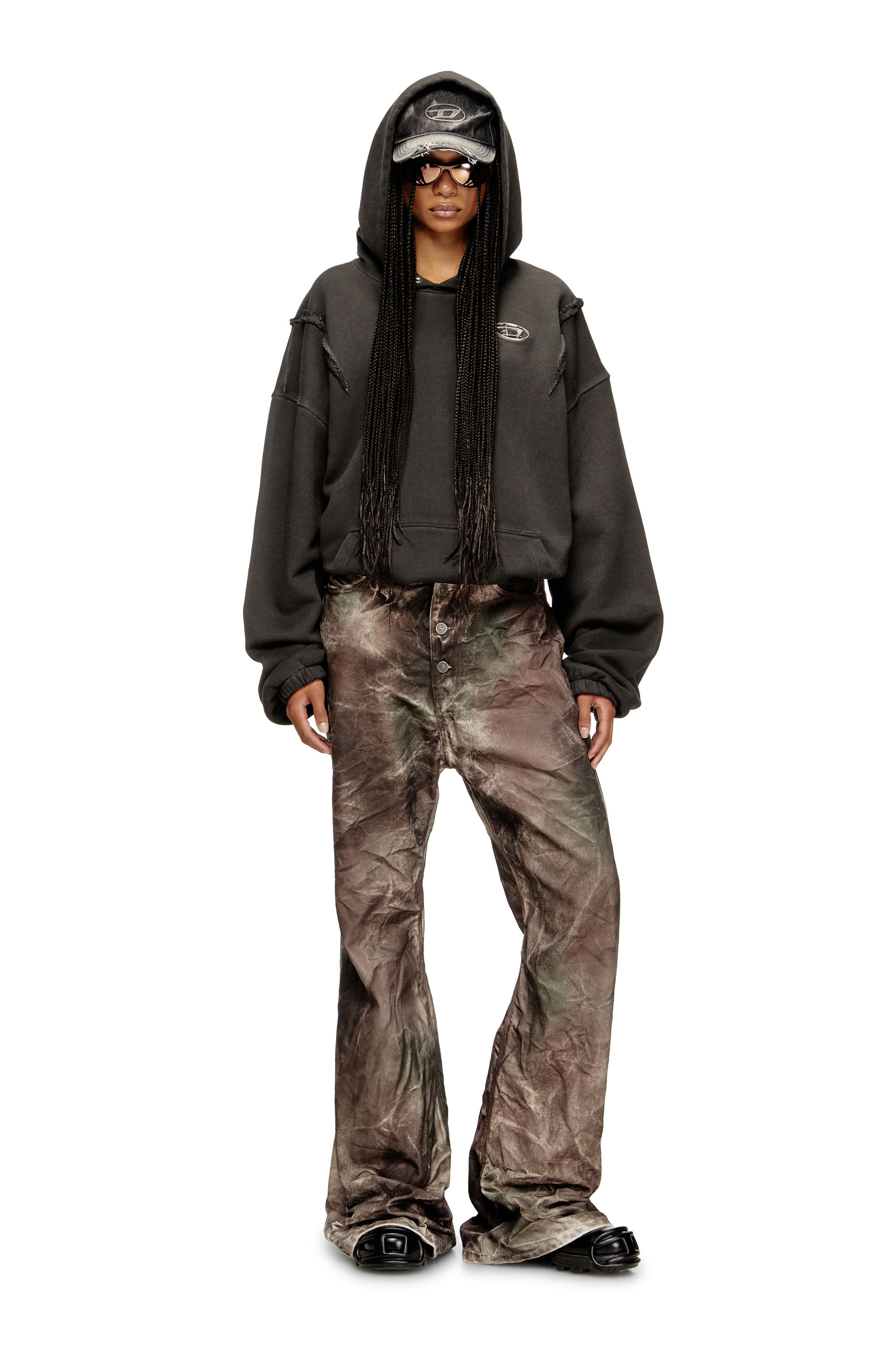 Diesel - P-THUG-PANT, Unisex's Pants in crinkled camo canvas in Brown/Green - 4