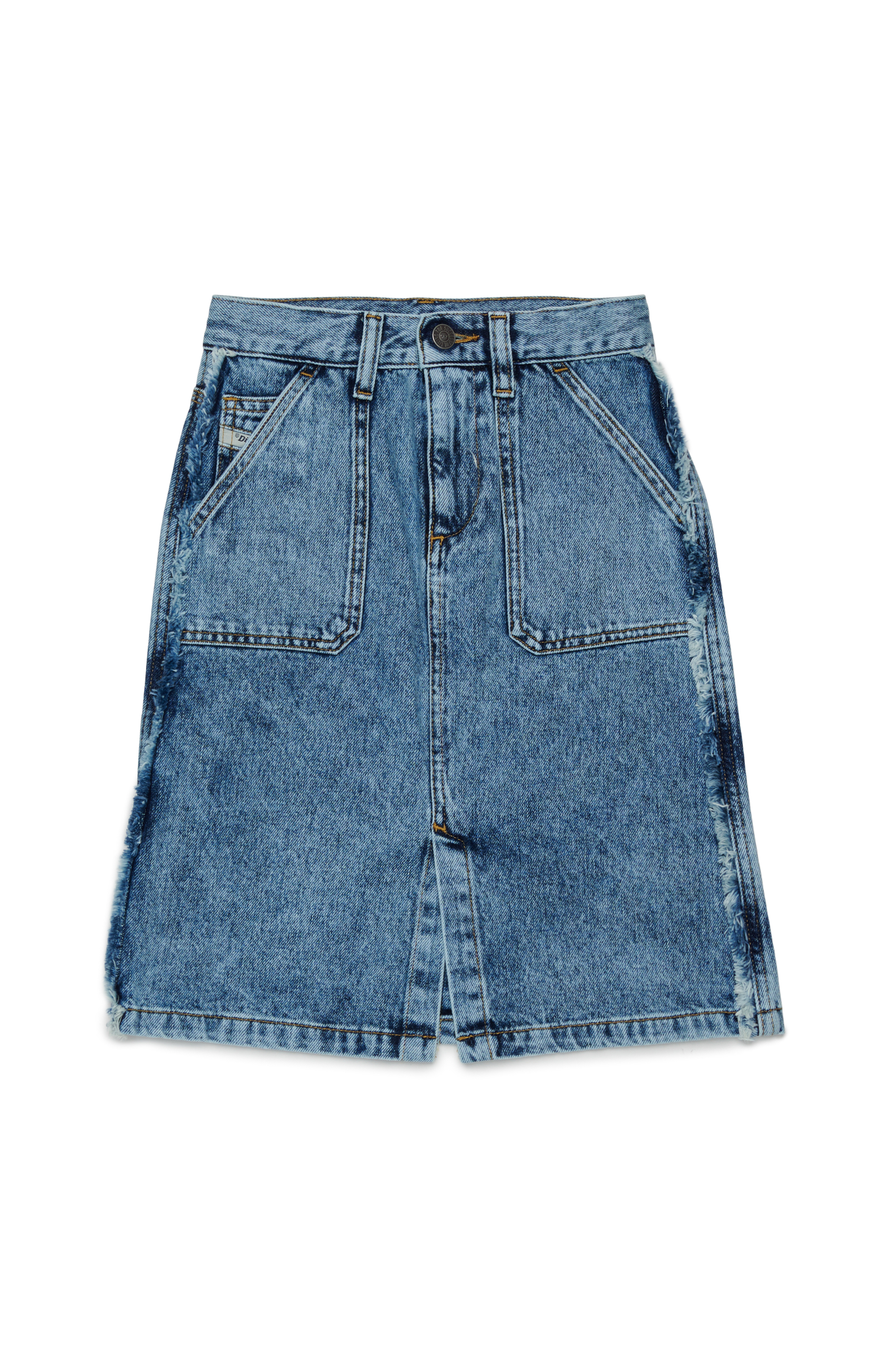 Diesel - GELKA, Woman's Frayed denim skirt with rose patch in Medium blue - 1