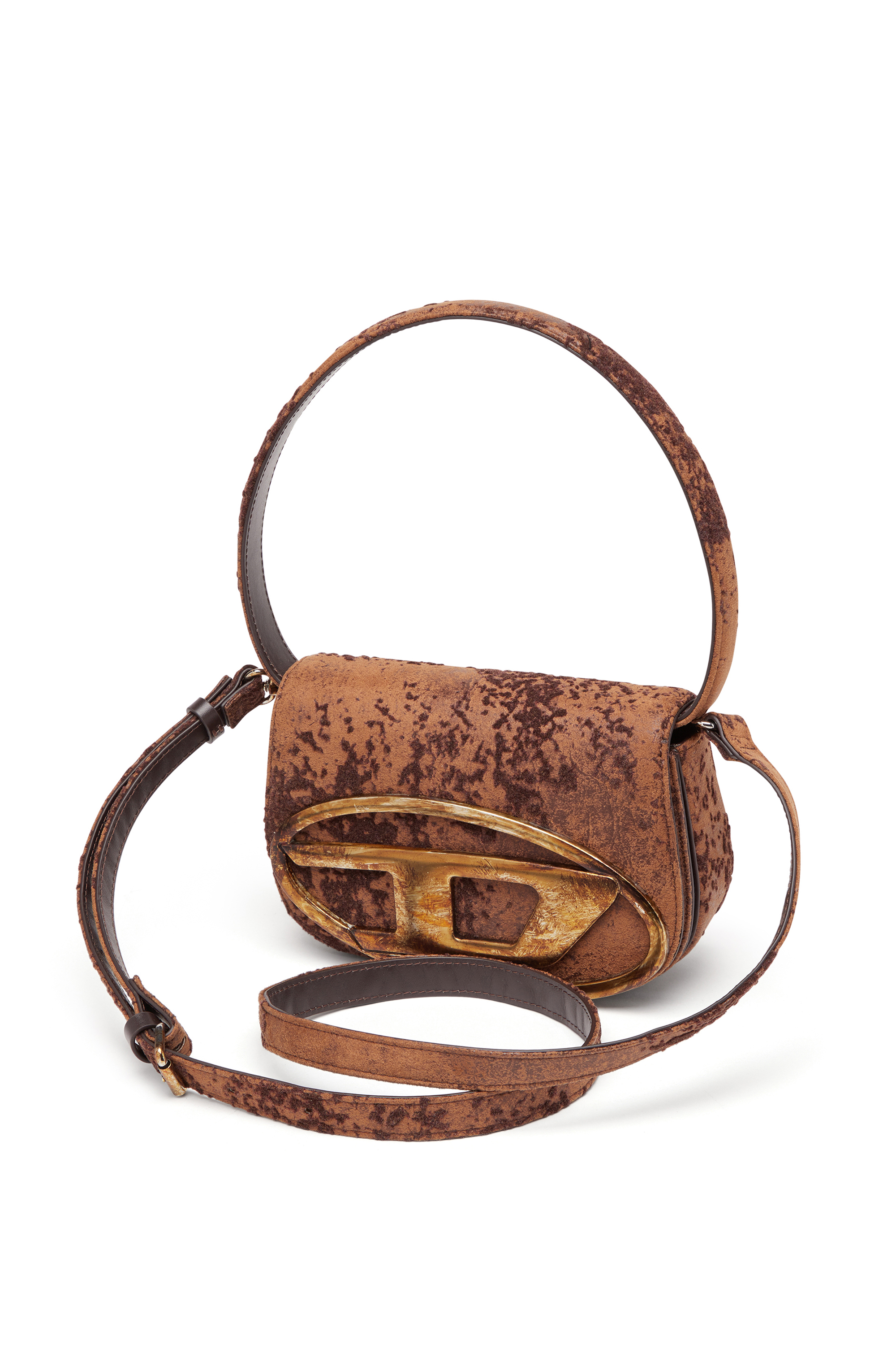 Diesel - 1DR, Woman's 1DR-Iconic shoulder bag in flocked fabric in Brown - 5