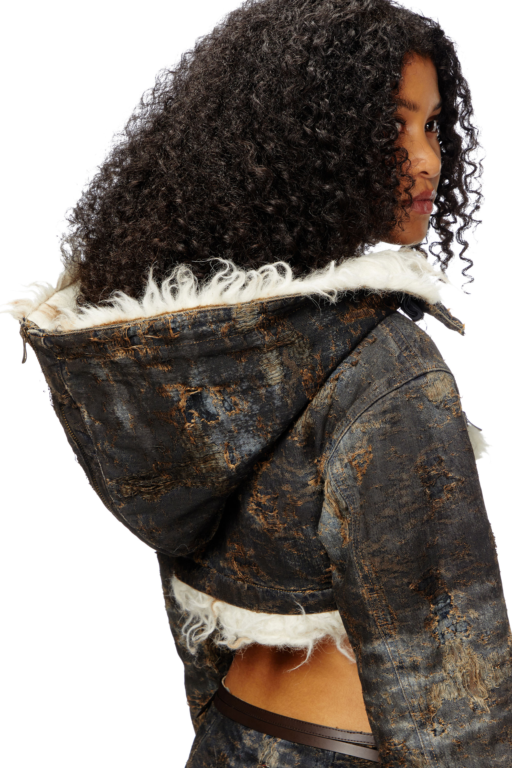 Diesel - DE-FU-FSF1, Woman's Cropped jacket in dirty jacquard denim in Black/Brown - 5