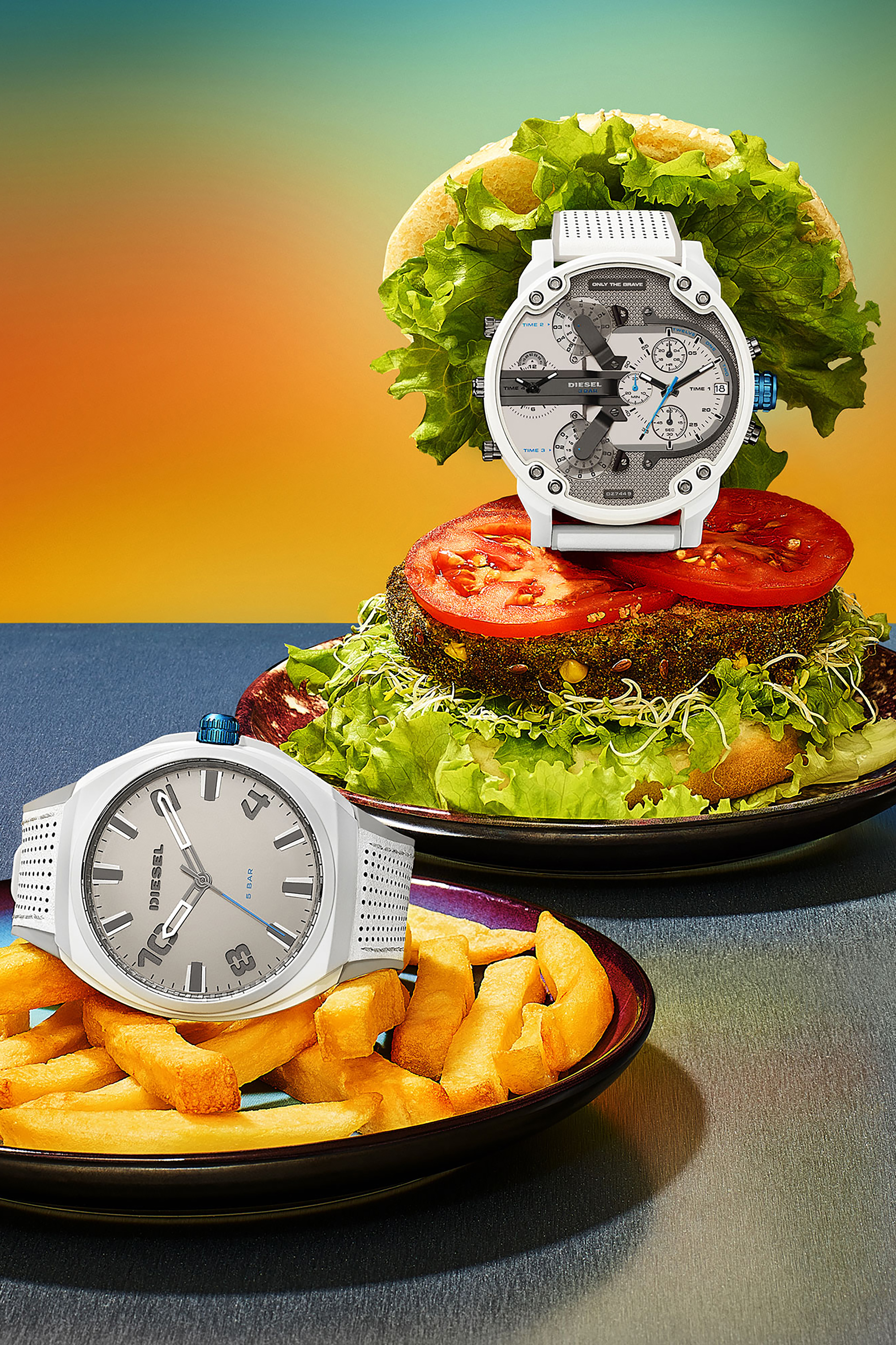 Diesel - DZ1884, Man's Stigg white and gray silicone watch in White/Blue - 3