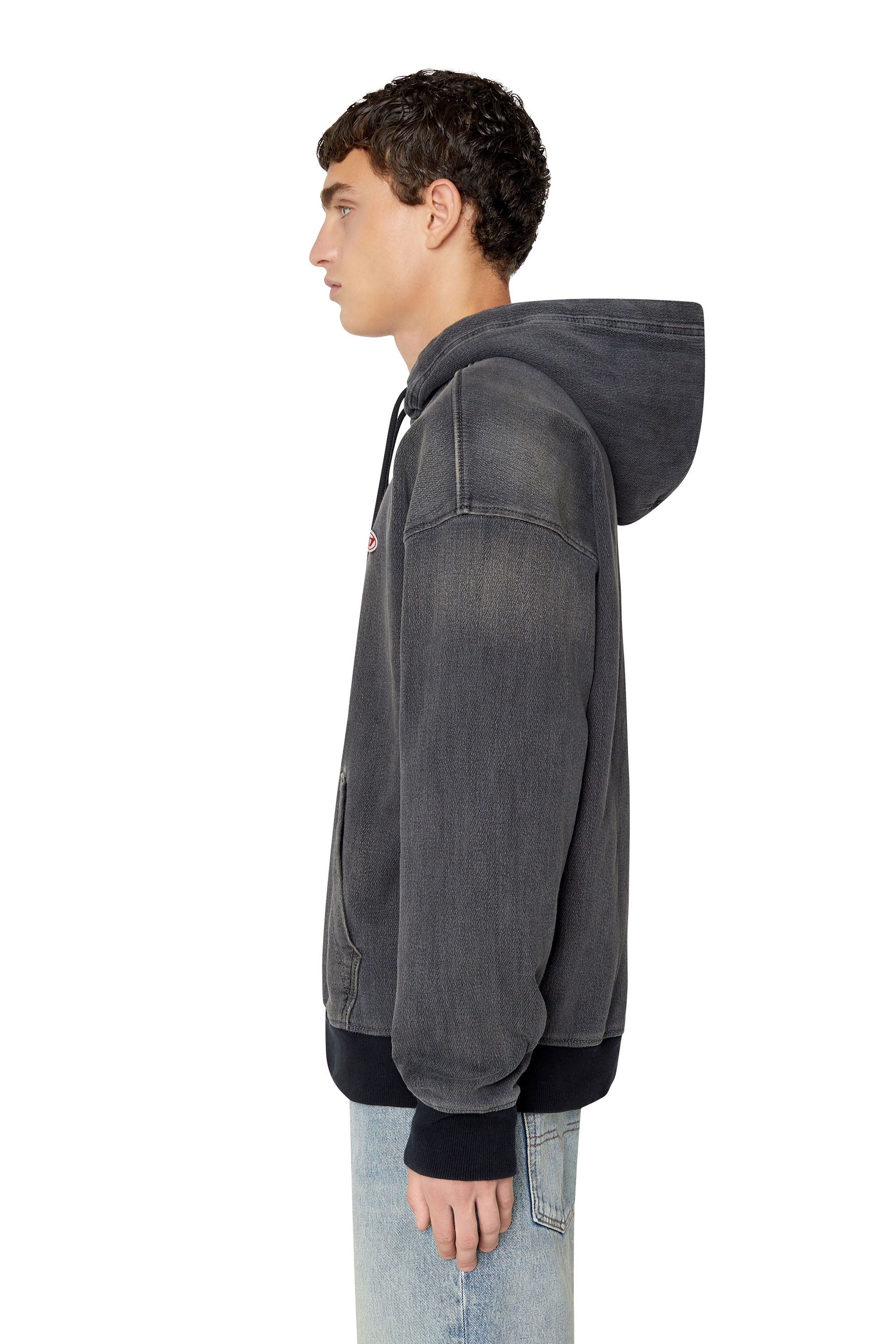 Diesel - D-UM-RIB TRACK DENIM HOODIE, Black/Dark grey - Image 6