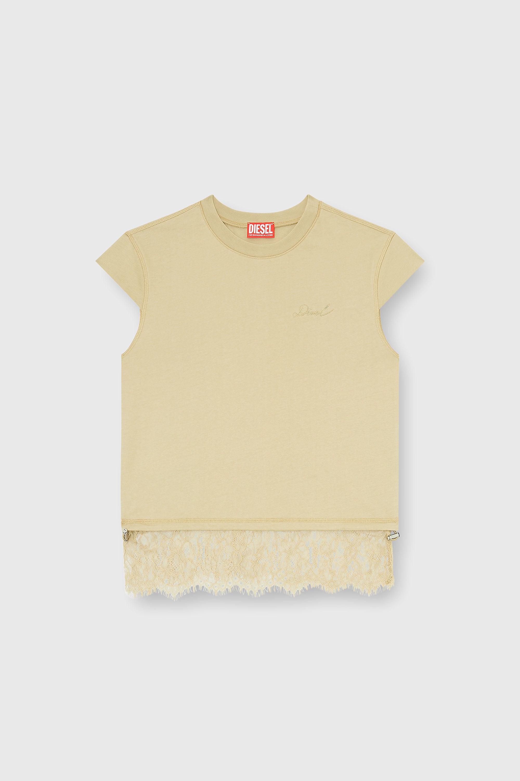 Diesel - T-LUNA, Woman's Jersey t-shirt with lace hem in Beige - 2