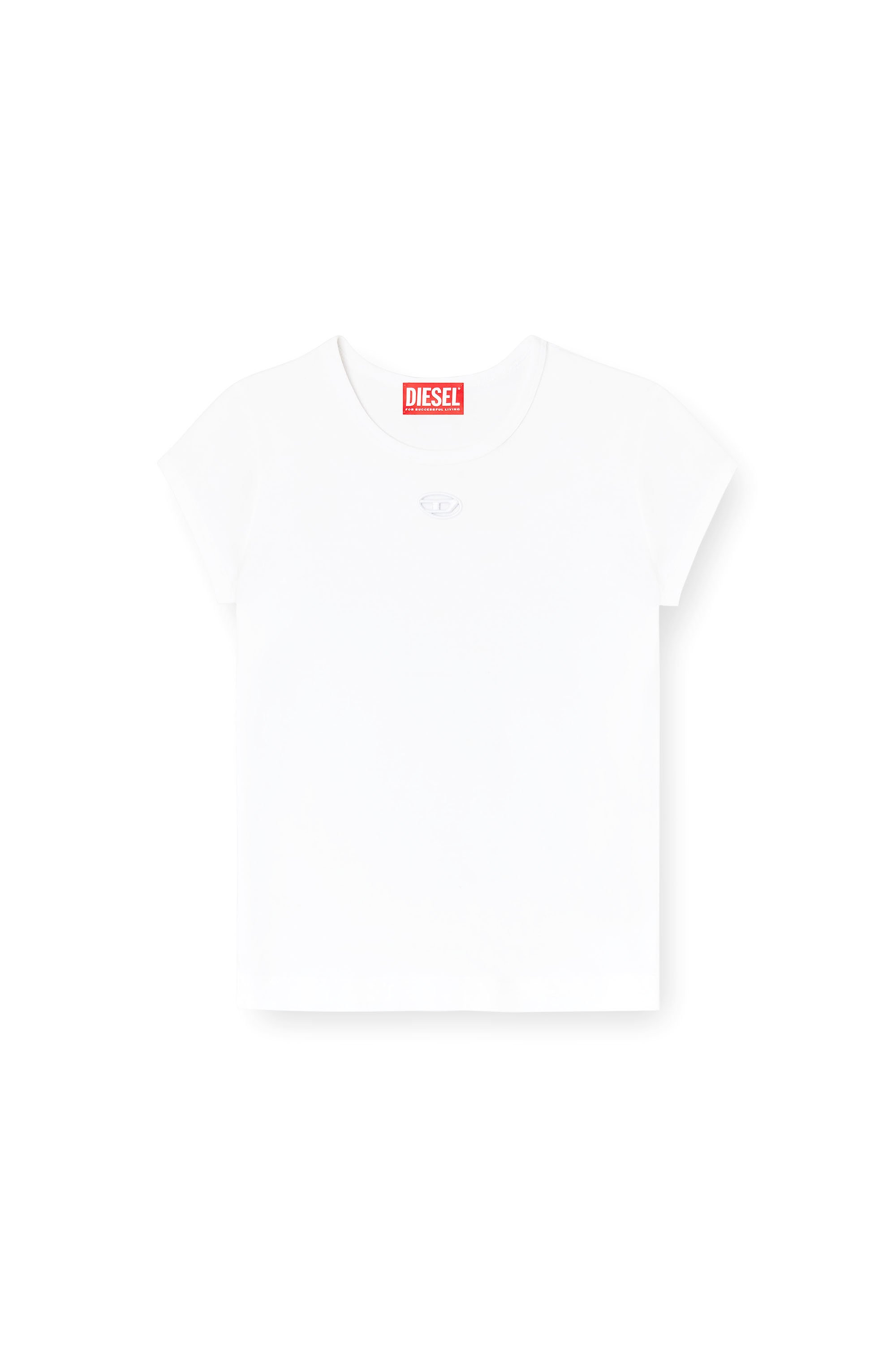 Diesel - T-ANGIE-OD, Woman's T-shirt with cut-out embroidered logo in White - 3