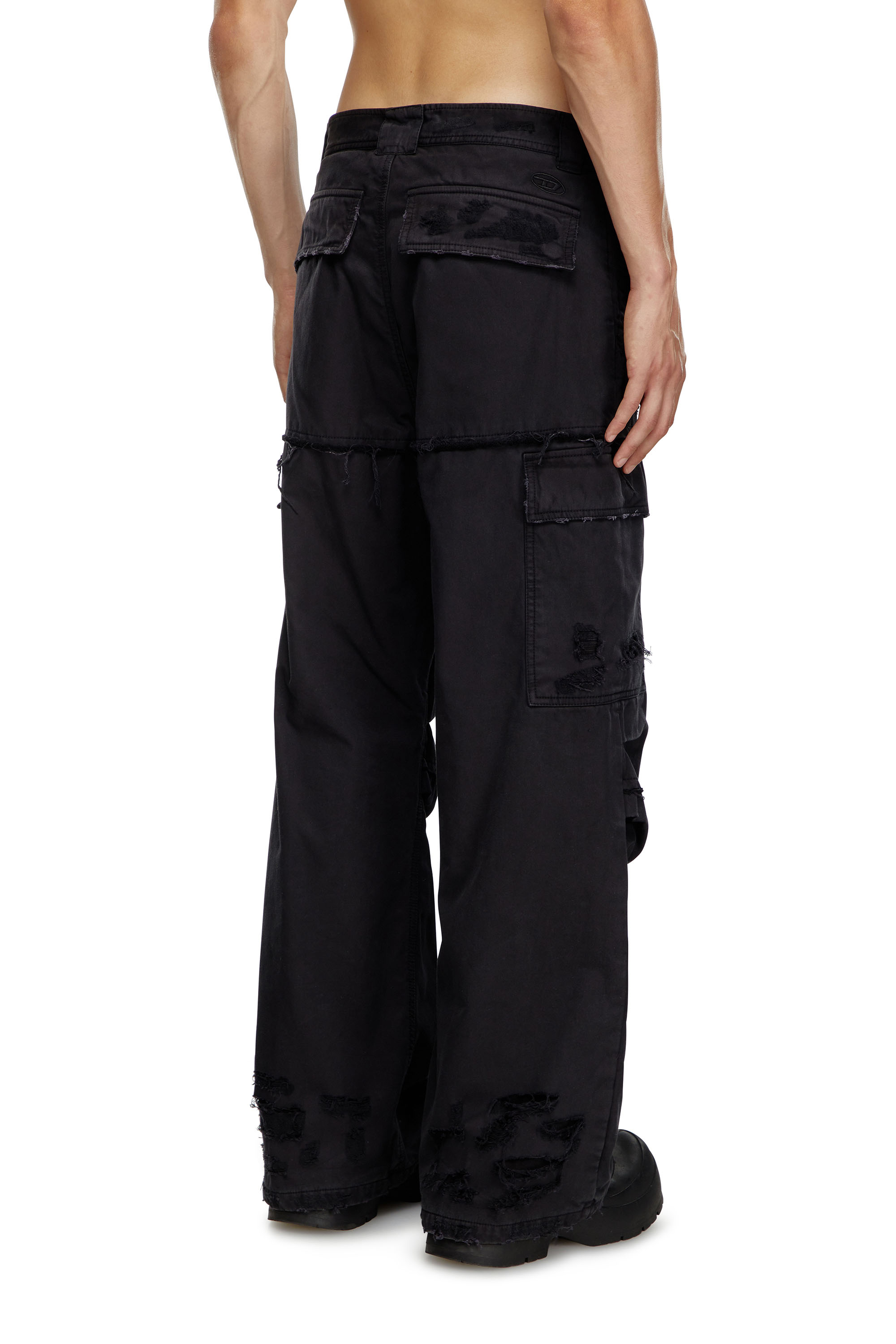 Diesel - P-OISE, Man's Cargo pants in cotton dobby in Black - 4