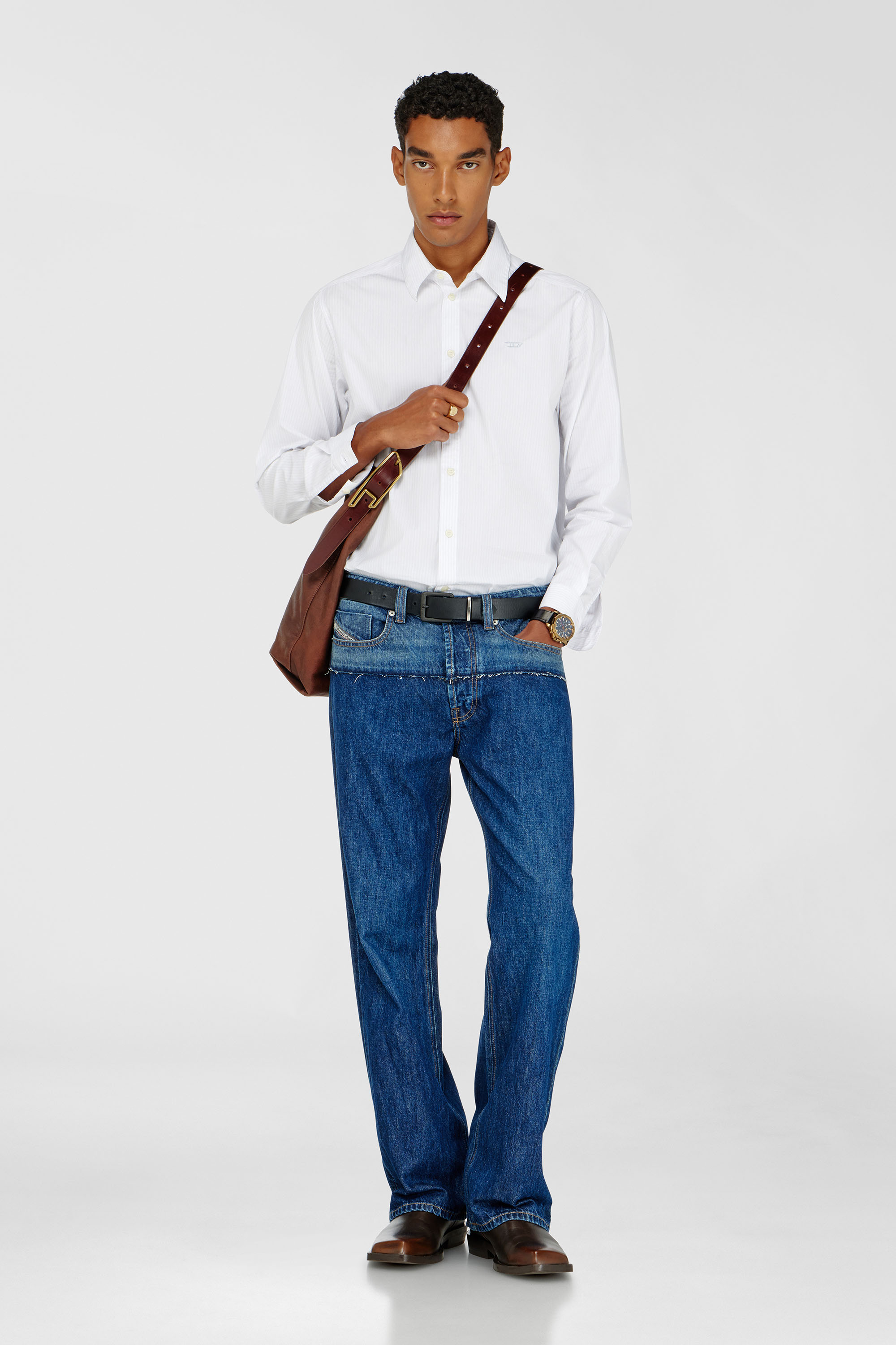 Diesel - S-SIMPLY-NA-DNAN, Man's Striped shirt in cotton with D embroidery in White - 2