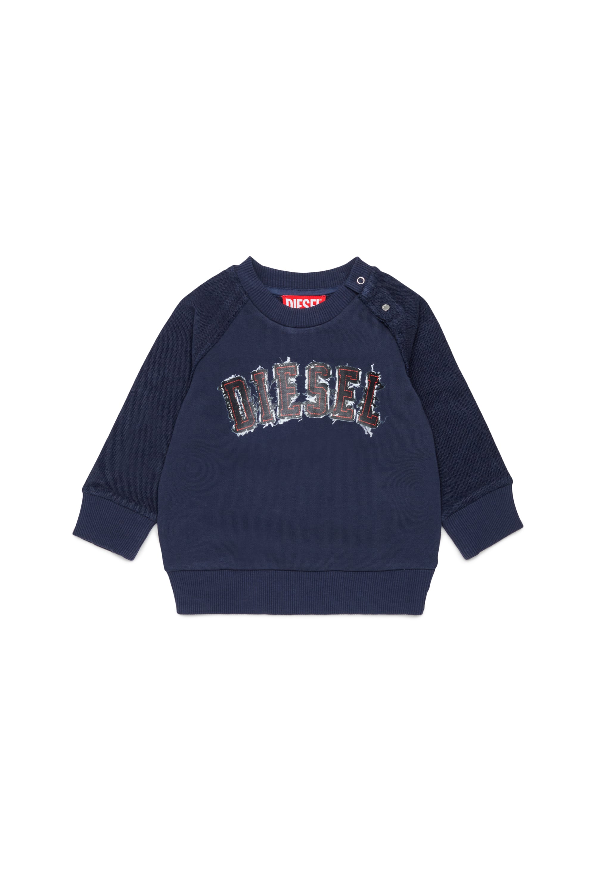 Diesel - SEANSB, Man's Cotton sweatshirt with frayed-effect logo in Dark Blue - 1