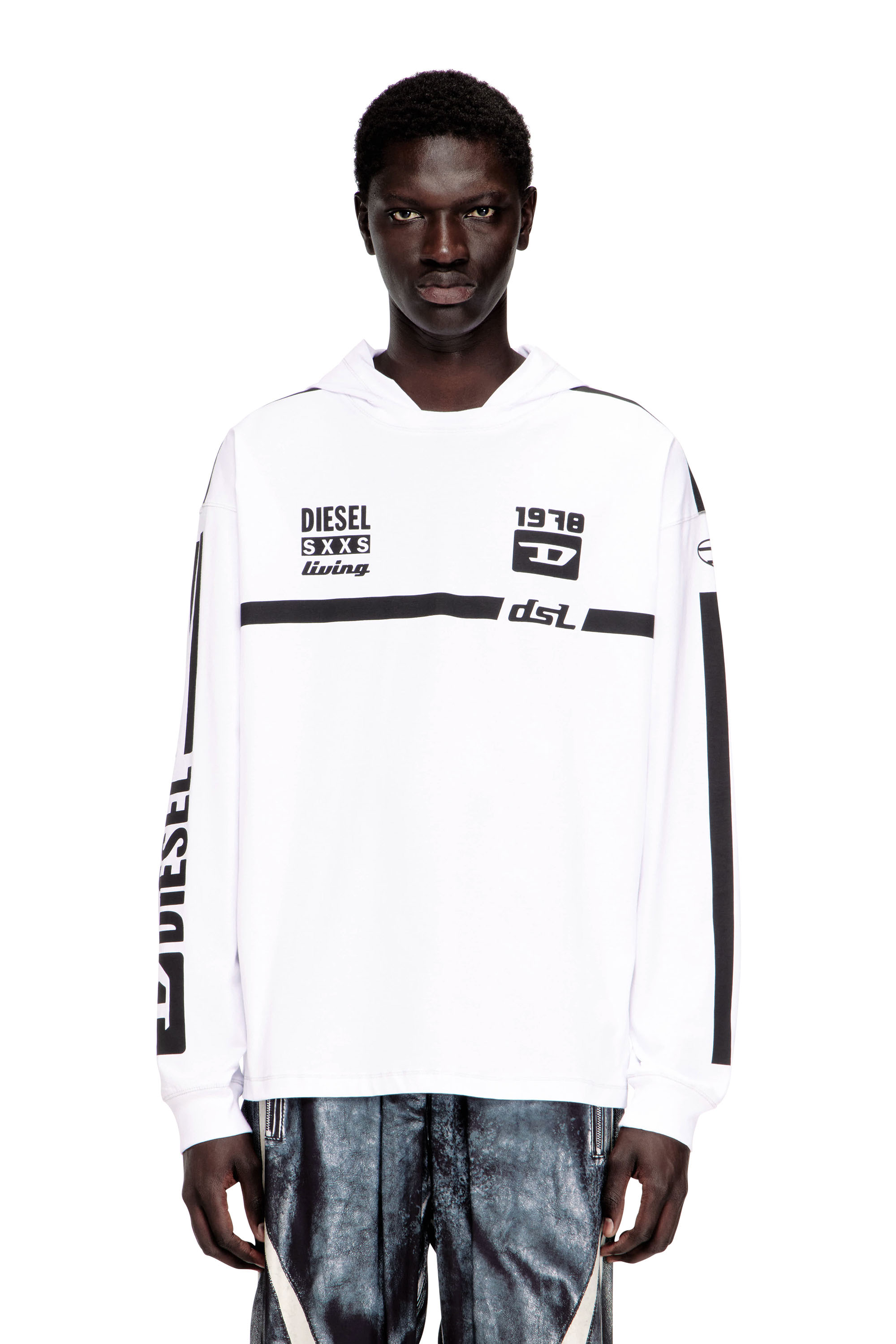 Diesel - T-BOXT-LS-HOOD-RIB, Man's Hoodie T-shirt with contrast graphics in White - 1