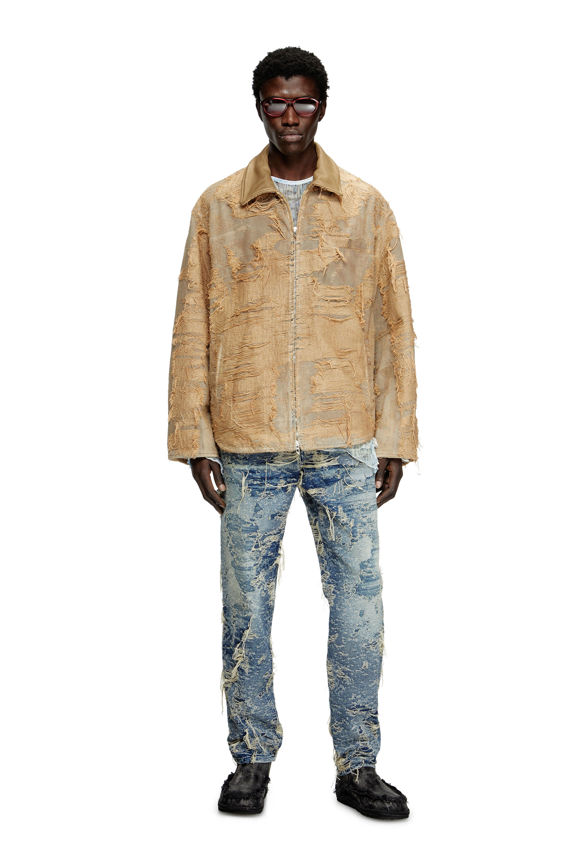 Diesel - D-IVAR-FSG, Man's Jacket in overdyed floating-thread denim in Light Brown - 2