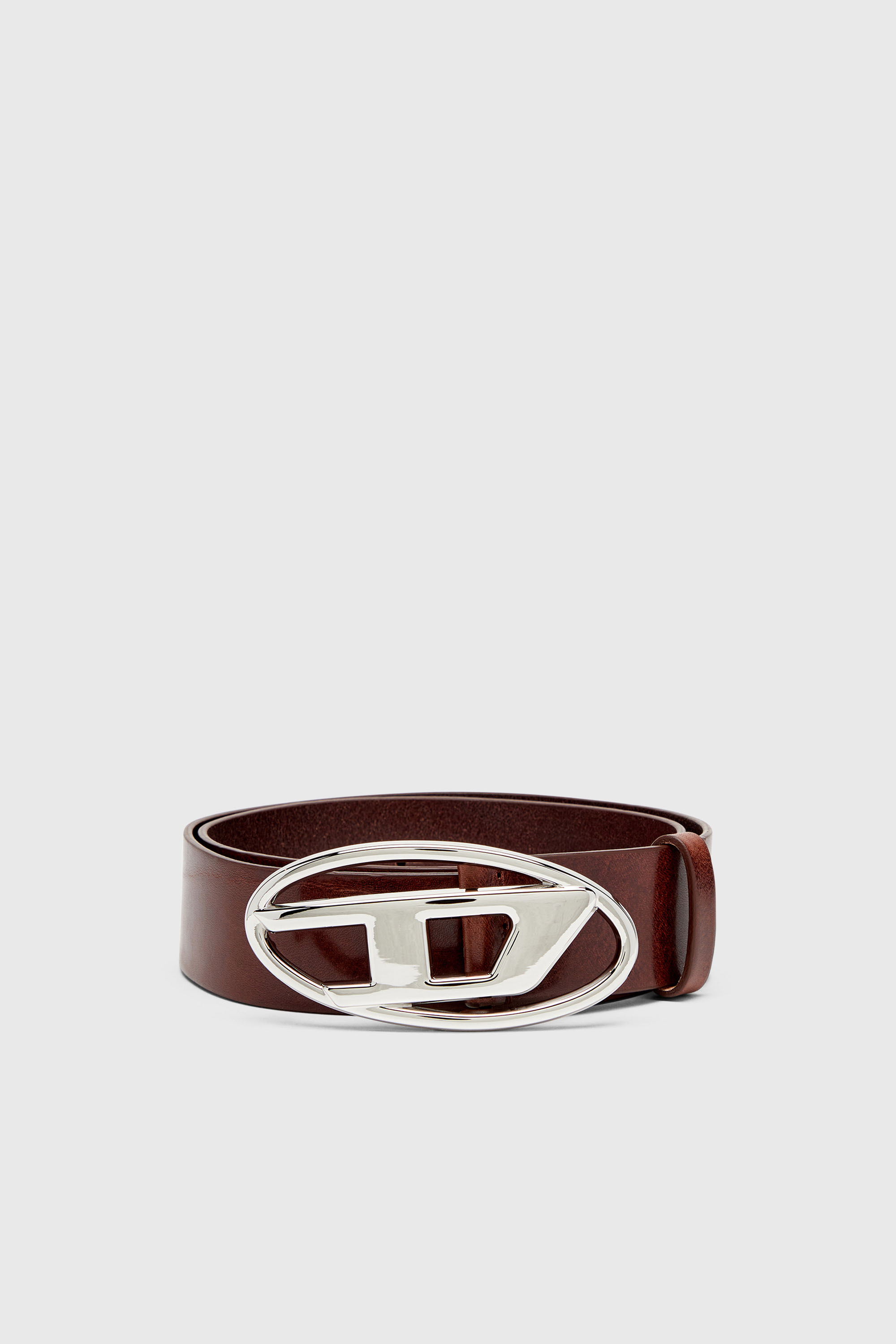 Diesel - B-1DR W, Woman's 3.9cm leather belt with shiny Oval D logo buckle in Dark Brown - 1