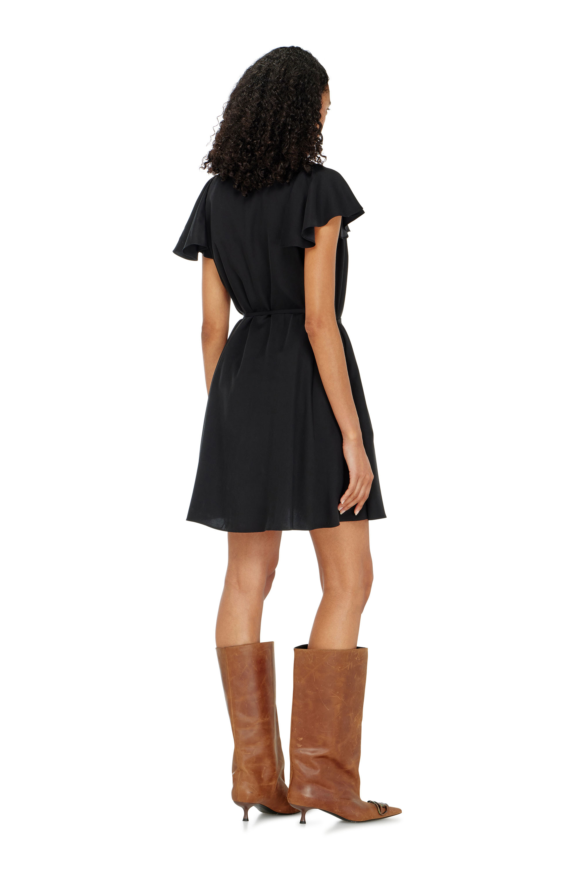 Diesel - D-AIKIRI, Woman's Cupro dress with V-neck and front buttons in Black - 4