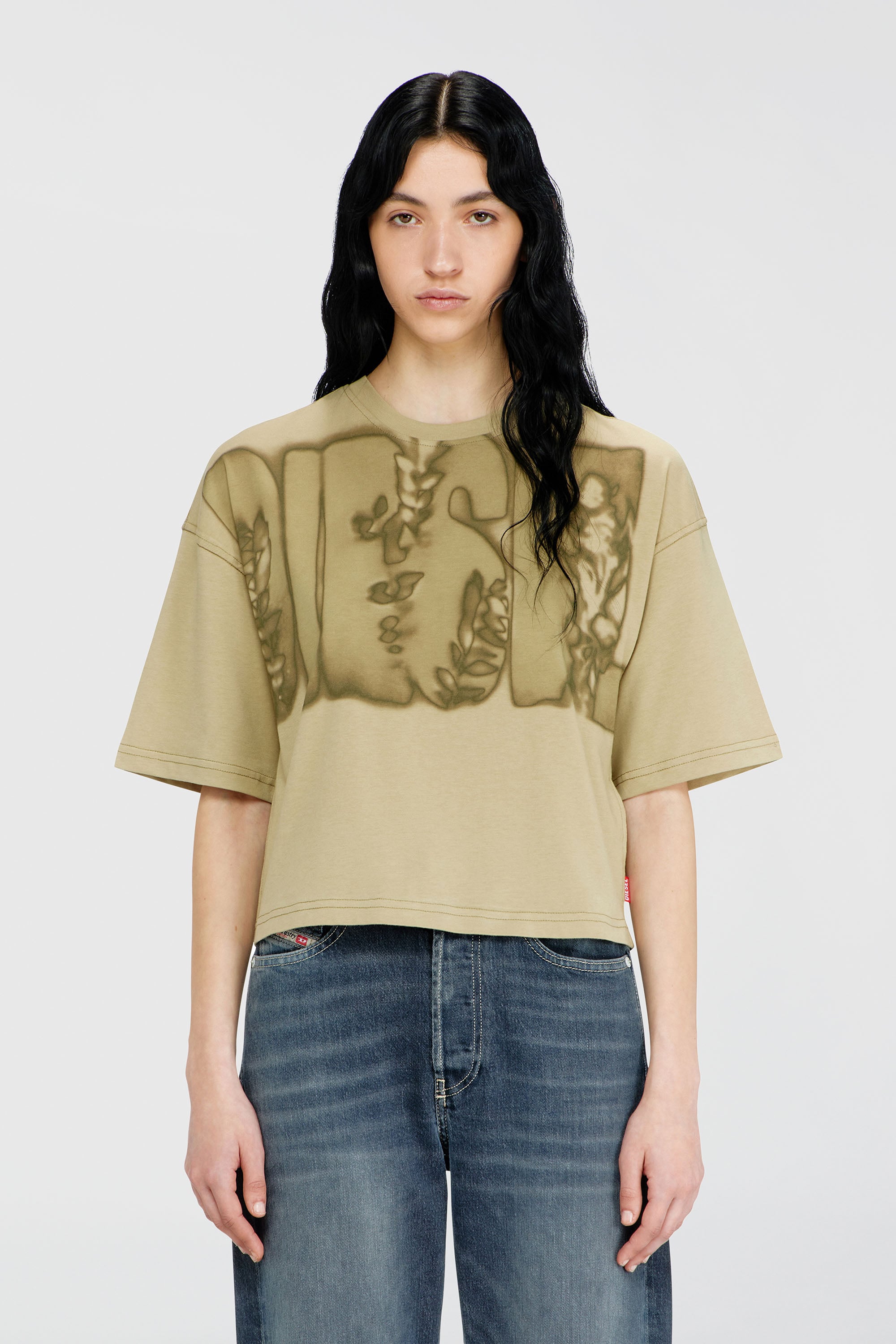 Diesel - T-CROPYN-AA1, Woman's Cropped T-shirt with digital print in Green - 1