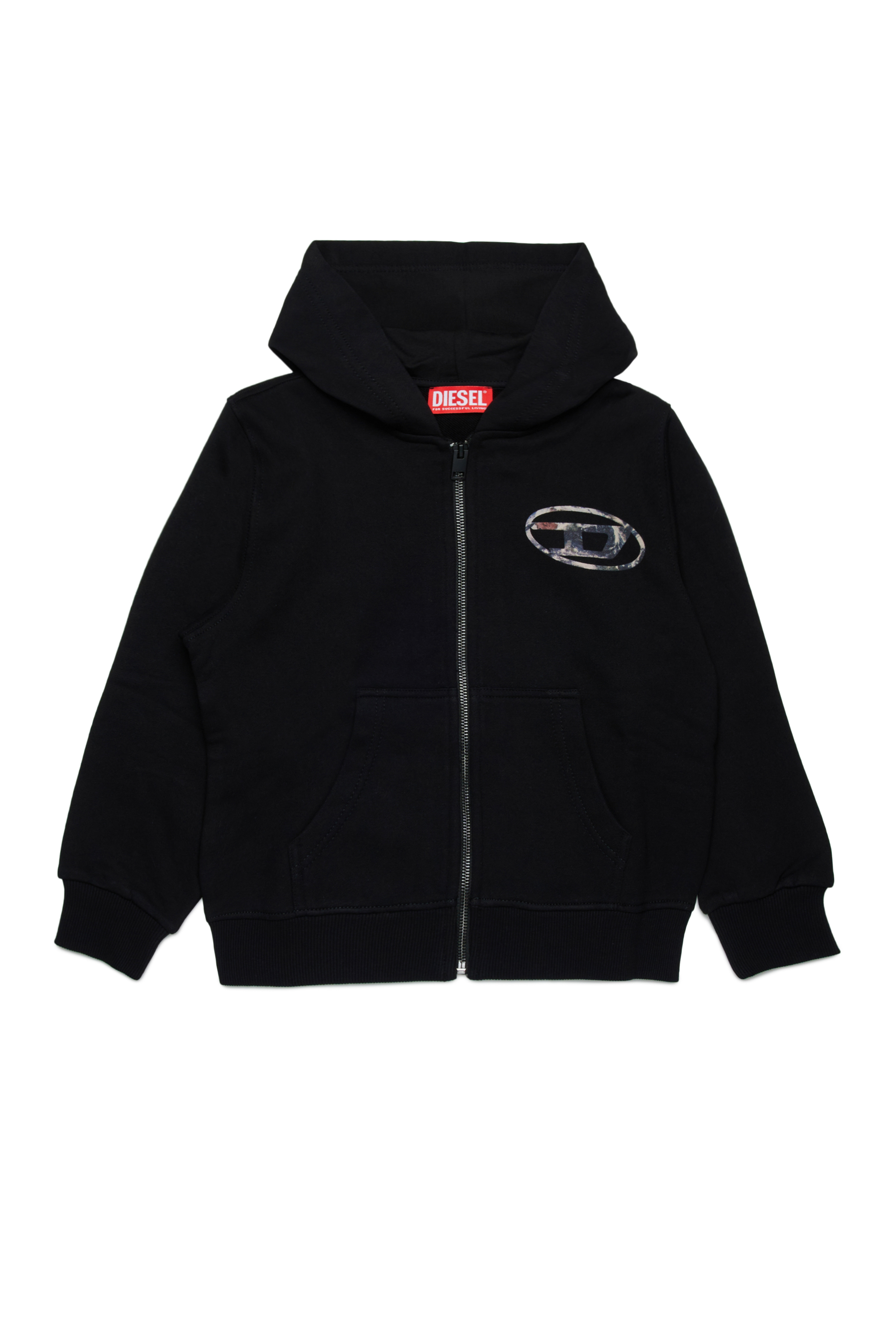 Diesel - SWELTHOODZIP  OVER, Man's Zip-up hoodie with Planet Camo logo in Black - 1