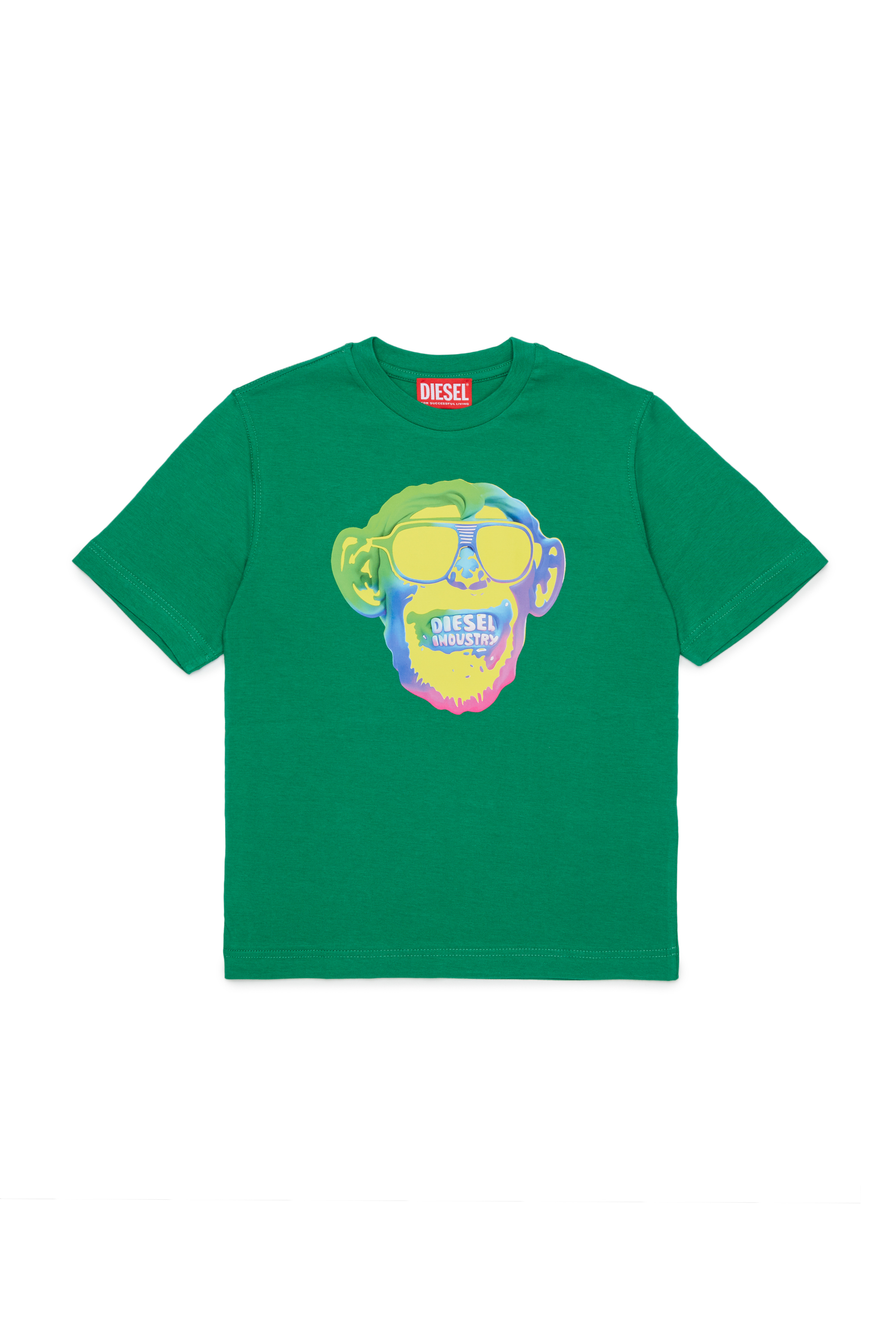 Diesel - TMONKEY OVER, Man's T-shirt with monkey print in Green - 1