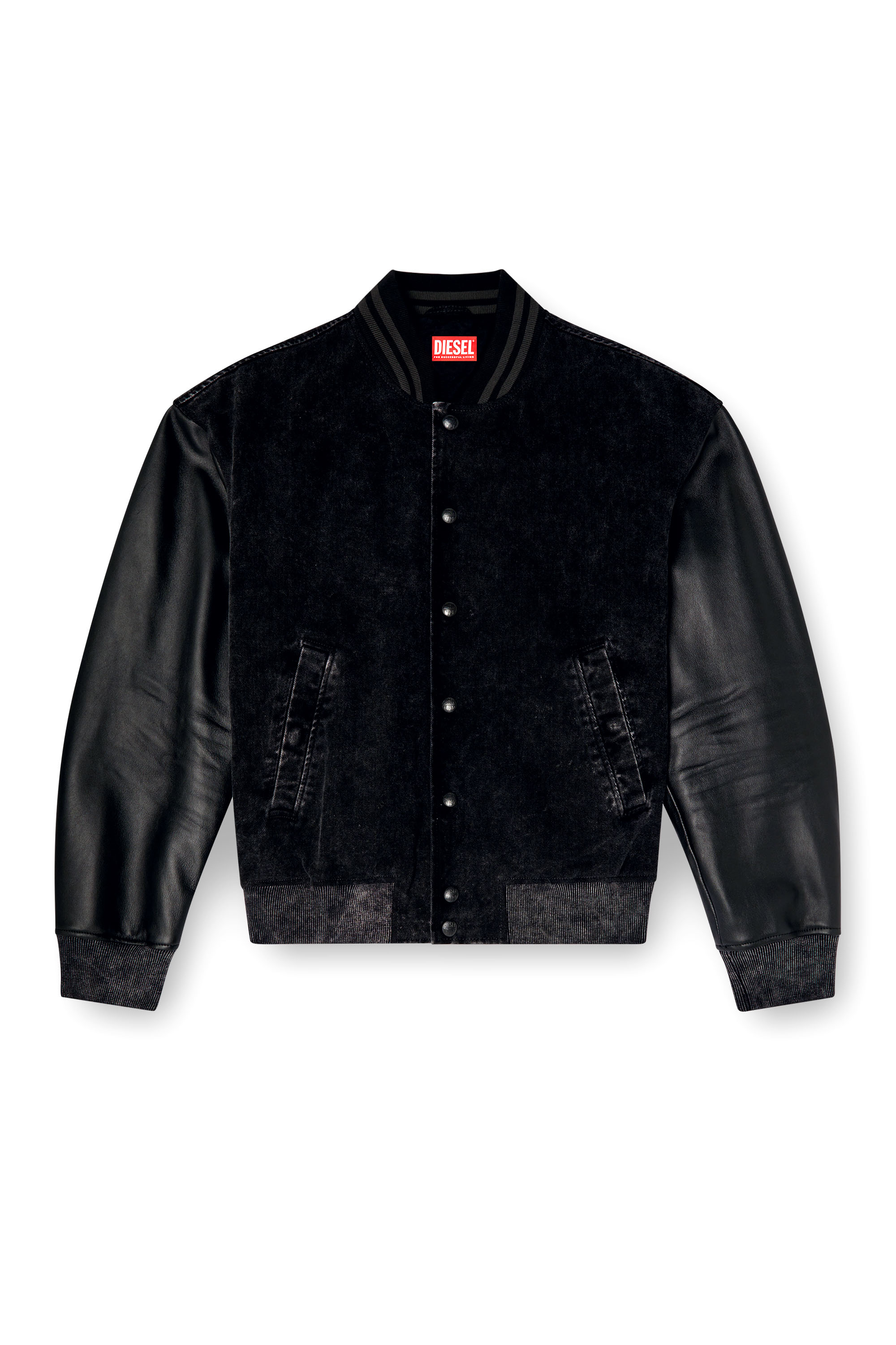 Diesel - L-NYN, Man's Denim and leather bomber jacket in Black - 2