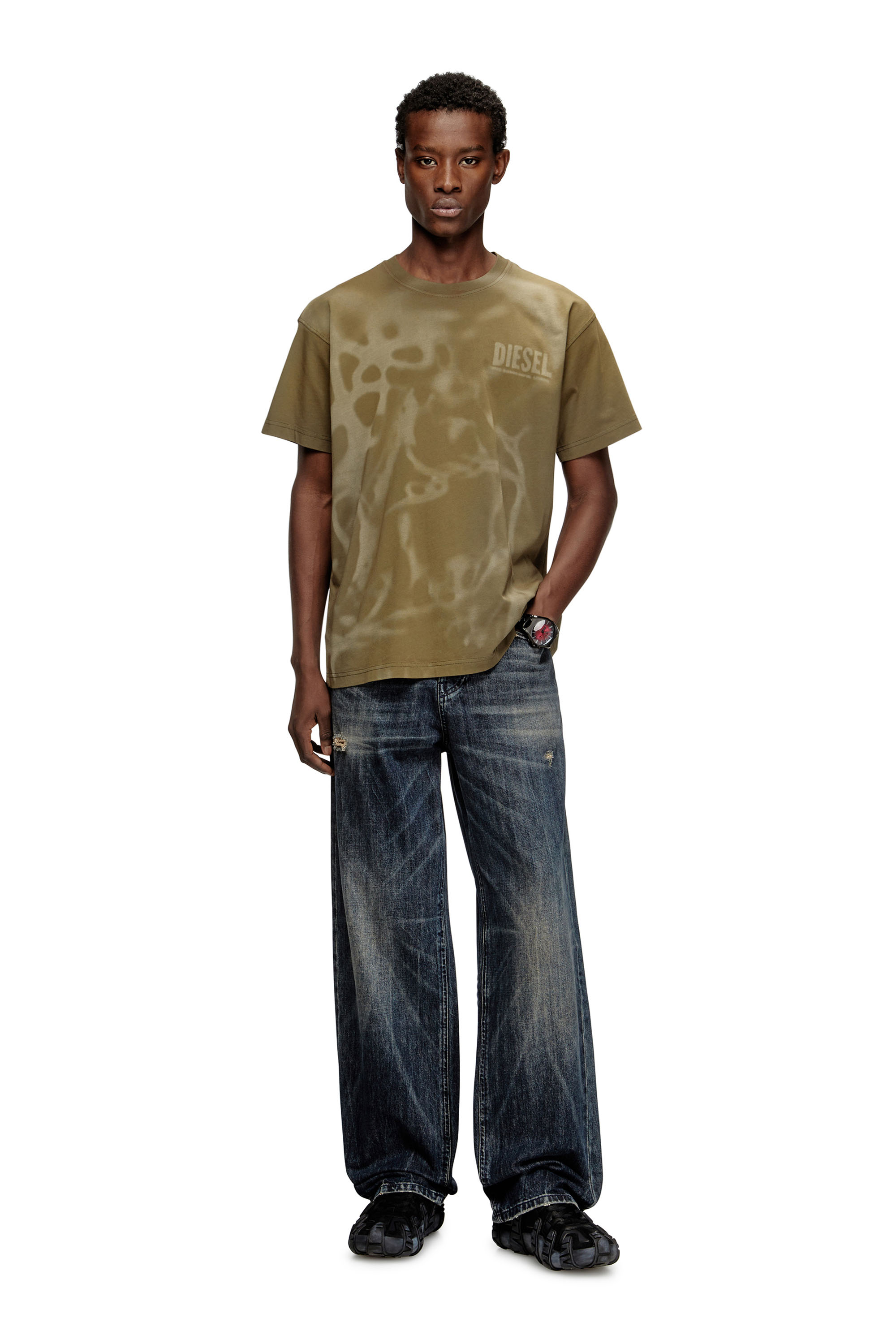Diesel - T-NORM-V7, Man's Cotton T-shirt with laser print in Beige - 2