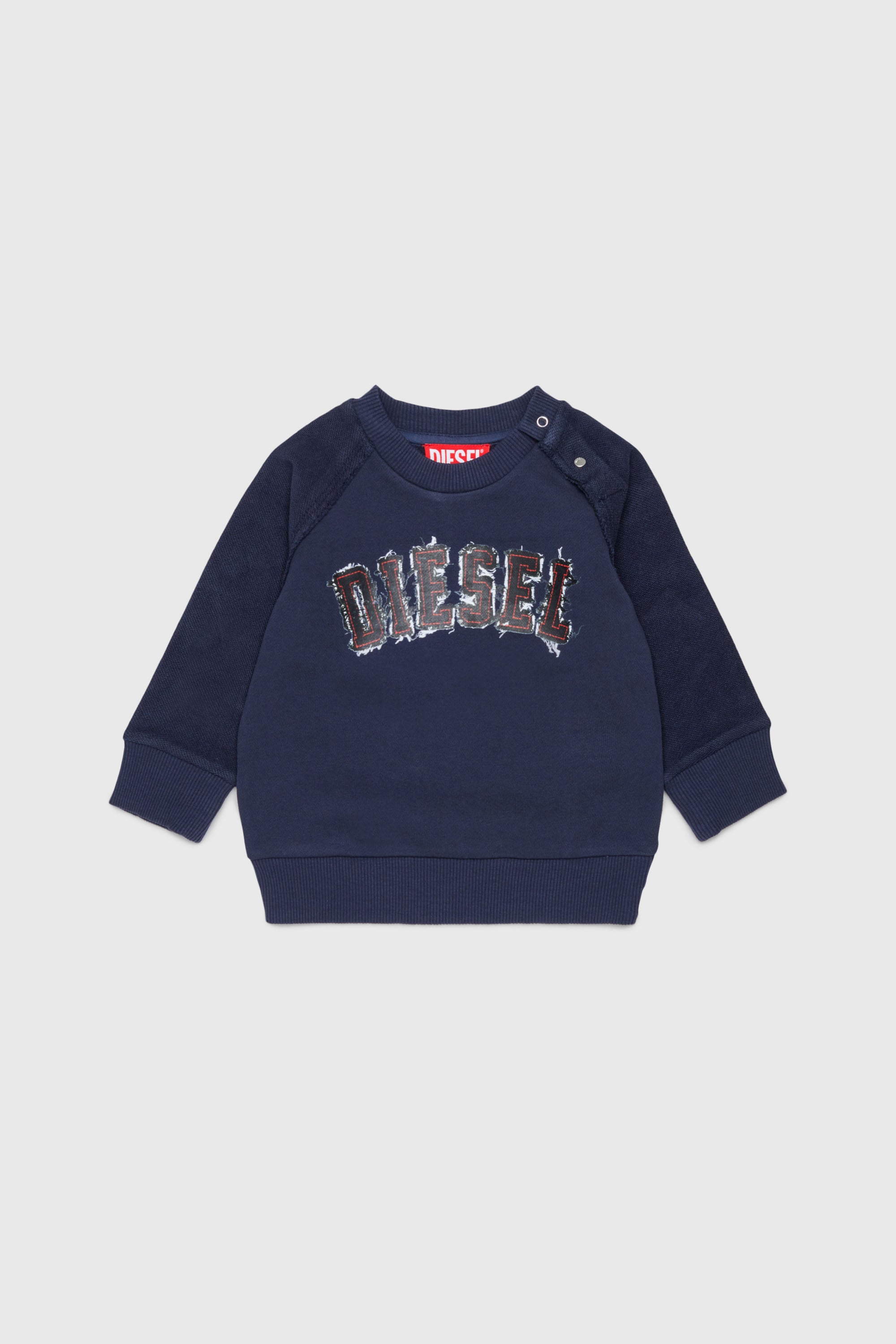 Diesel - SEANSB, Man's Cotton sweatshirt with frayed-effect logo in Dark Blue - 1