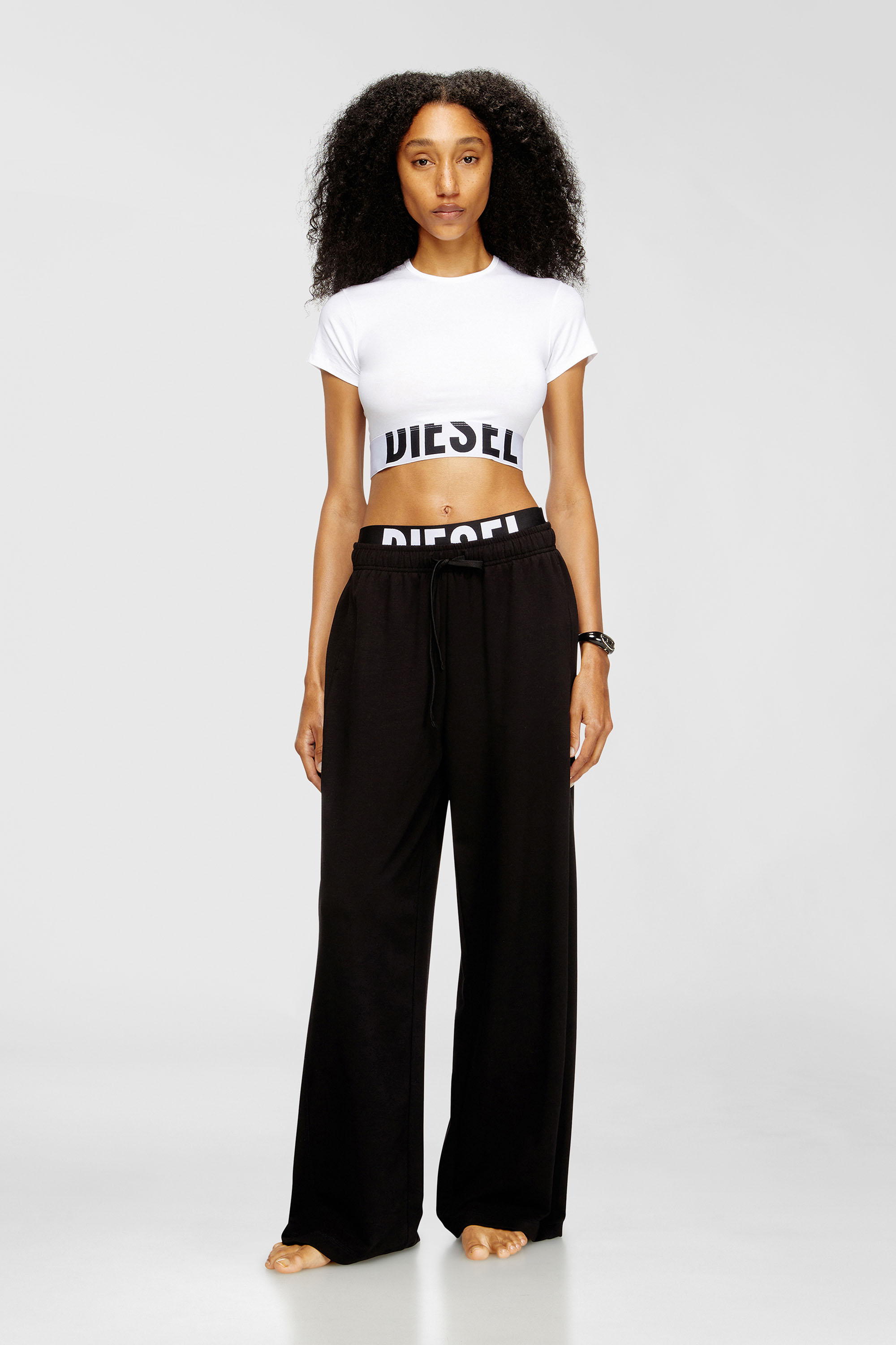 Diesel - LESLIE-D-POP, Woman's Cotton terry sweatpants with logo waistband in Black - 1