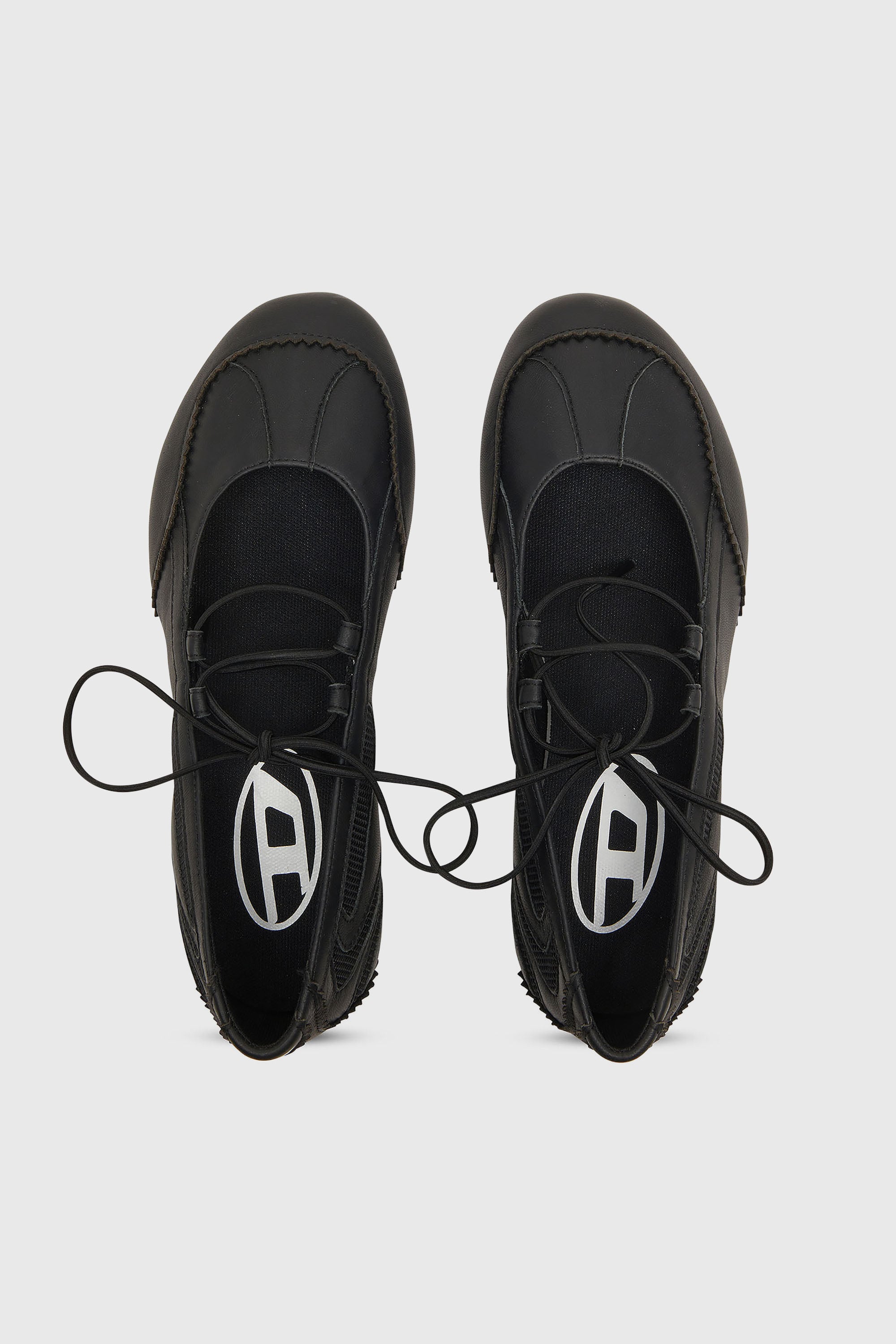 Diesel - D-MILE BALLERINA LACE UP W, Woman's D-Mile - Lace-up ballerina flats in leather and mesh in Black - 4