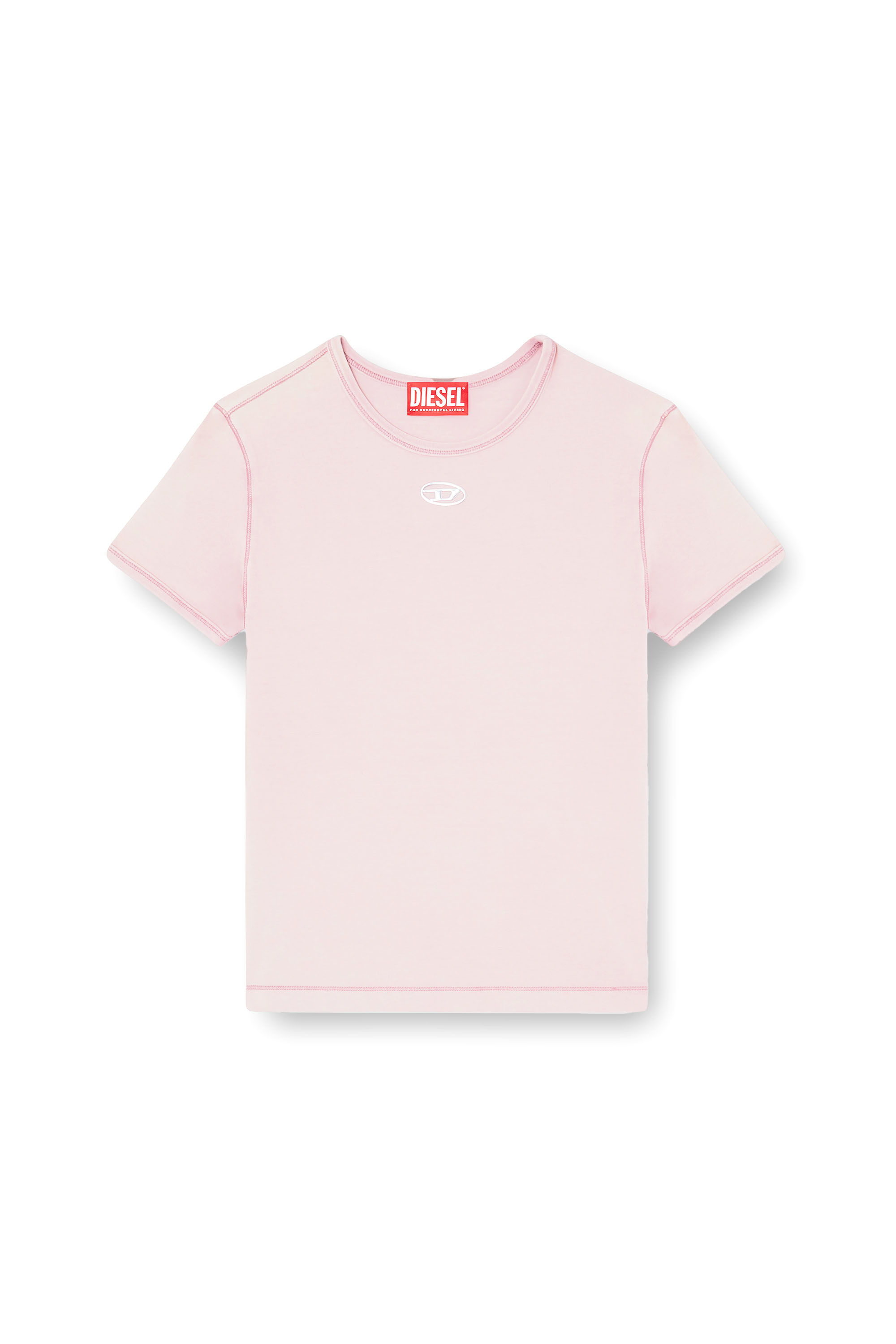 Diesel - T-UNCUTIESLONG-OD, Woman's Slim-fit T-shirt with metallic Oval D in Pink - 2