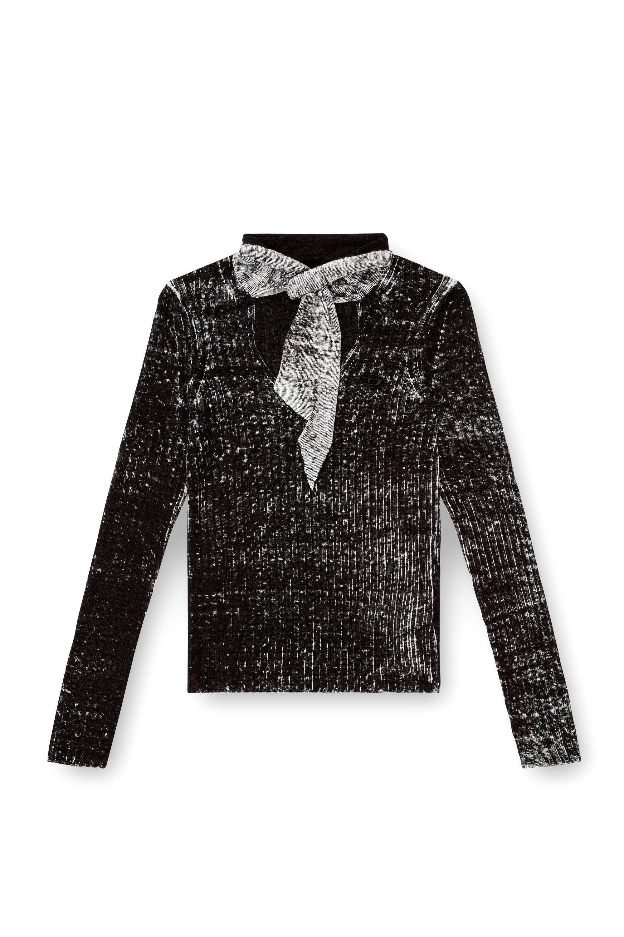 Diesel - M-ELAN, Woman's Keyhole neck-tie jumper in linen in Black - 2