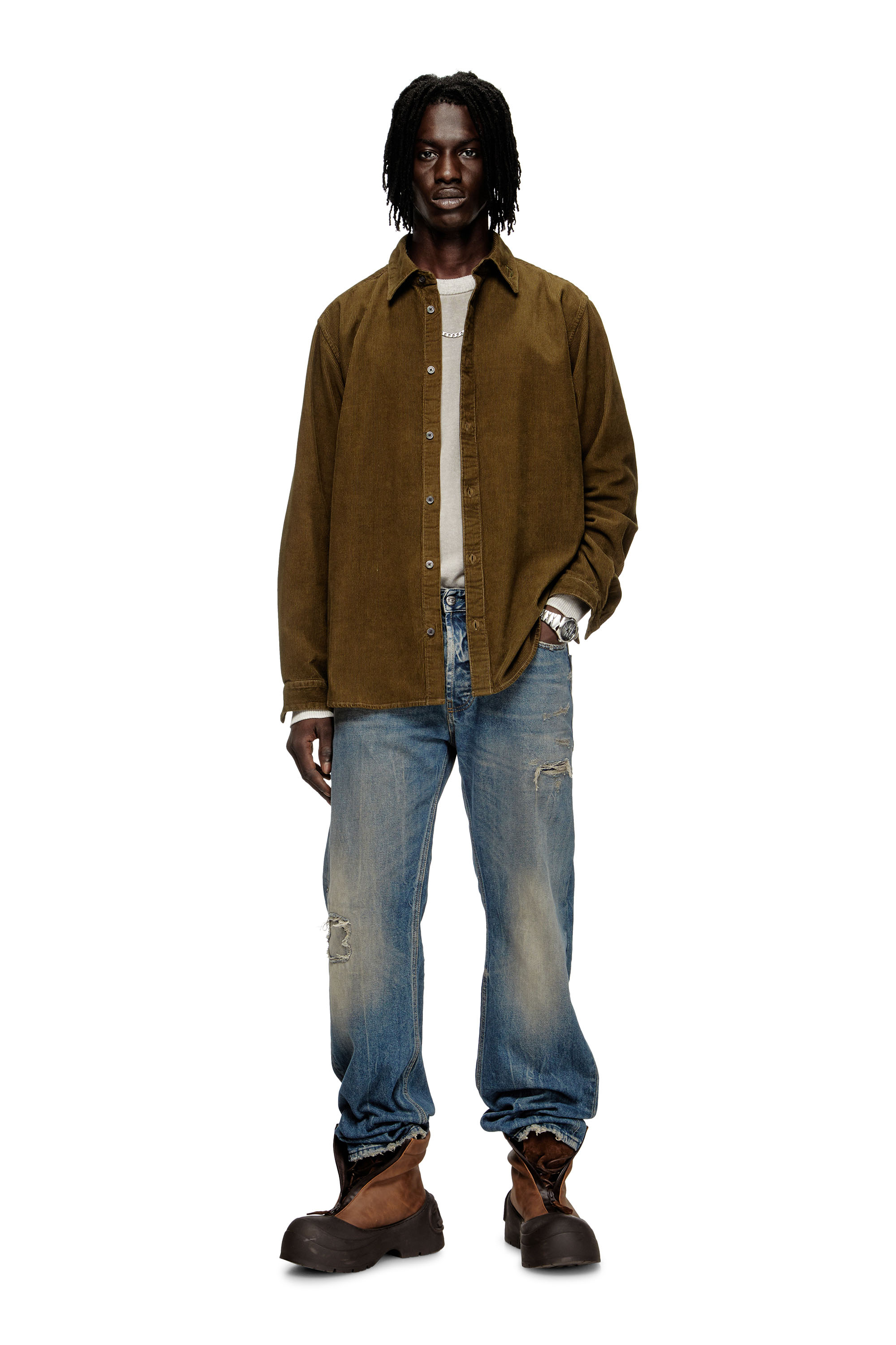Diesel - S-SIMPLY-AJFQ, Man's Cotton shirt with embroidery on the collar in null - 2