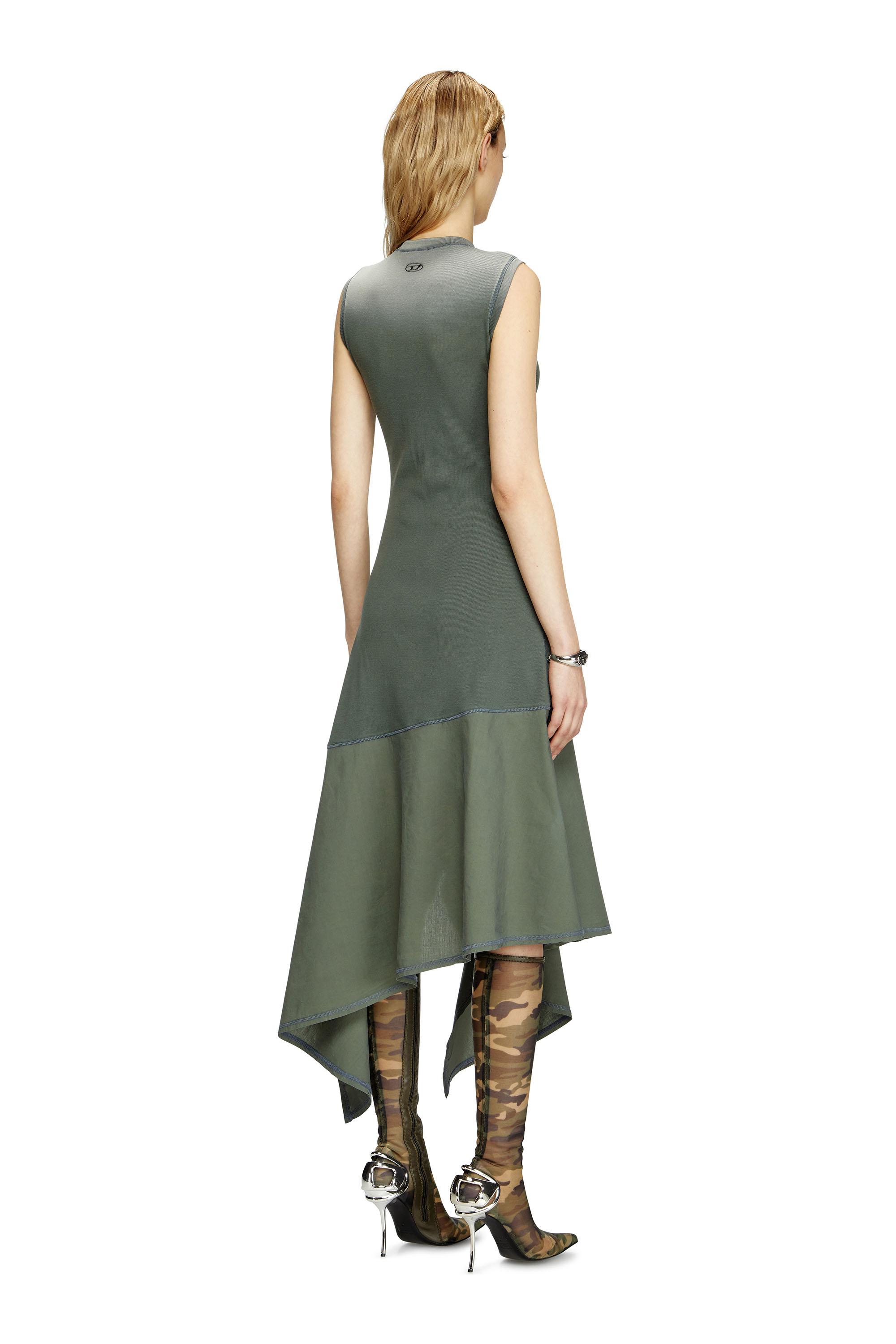 Diesel - D-ELICY, Woman's Asymmetric sleeveless dress in Dark Green - 4