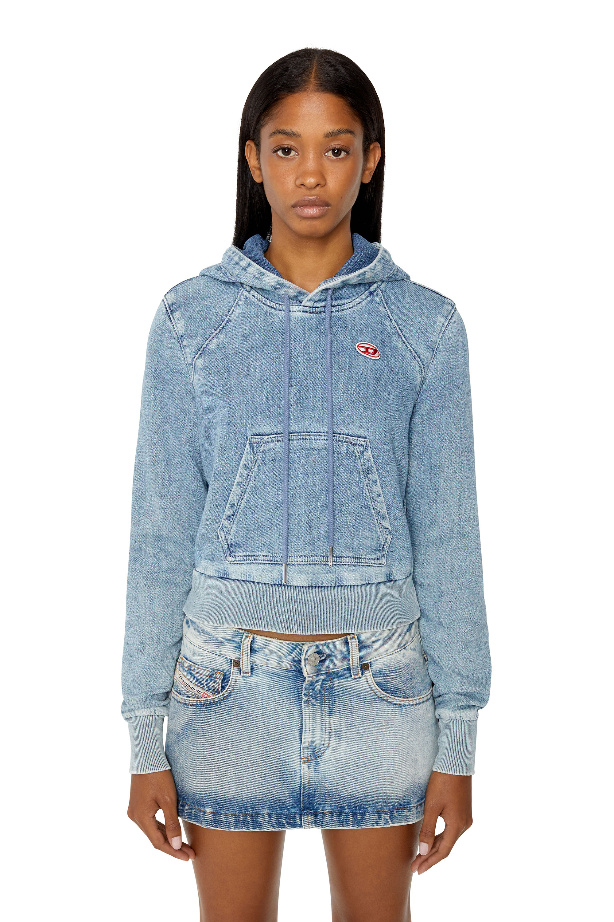 Diesel - D-ANGY TRACK DENIM HOODIE, Light Blue - Image 1