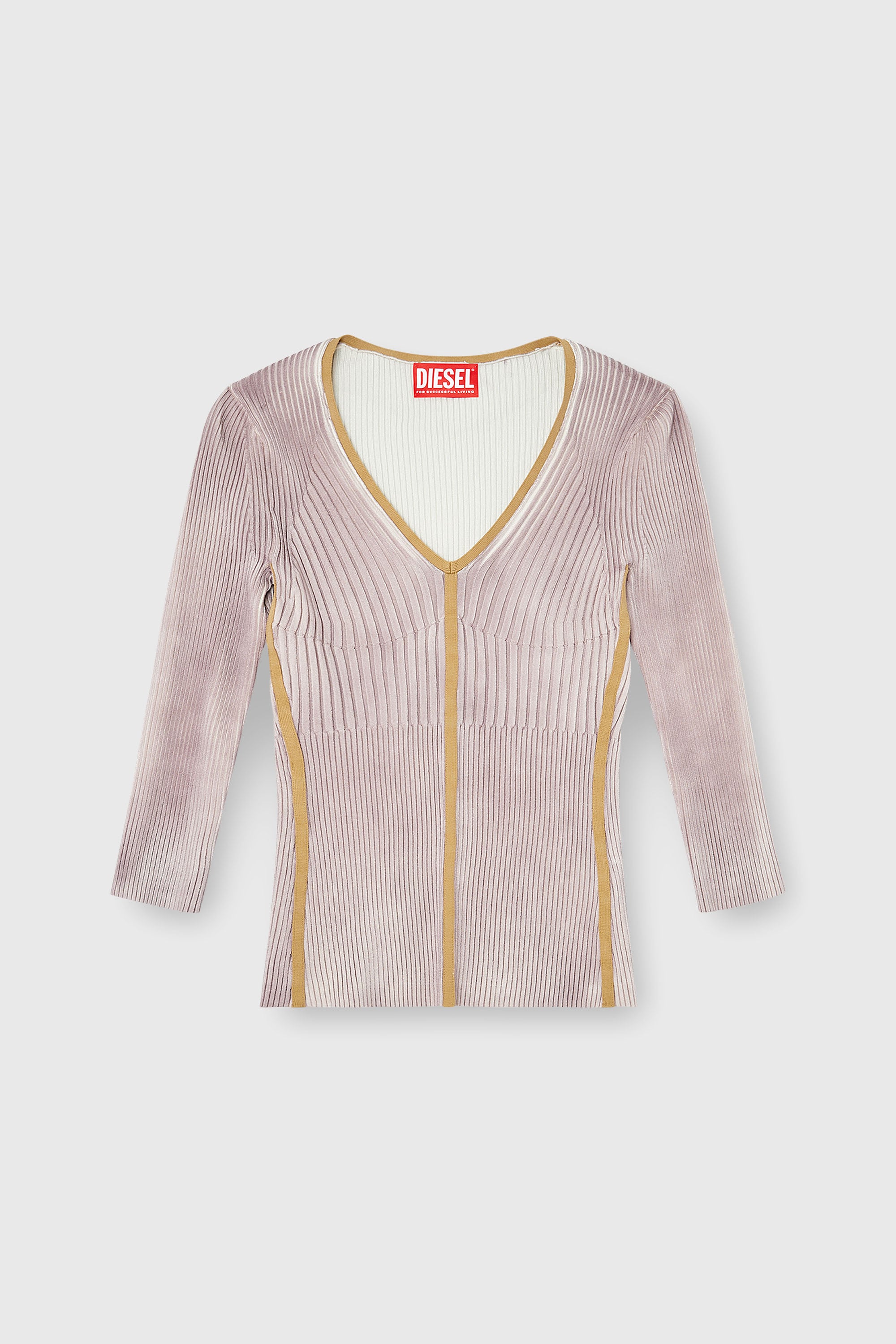 Diesel - M-SARMANI, Woman's Ribbed V-neck jumper with contrast bands in Lilac - 2