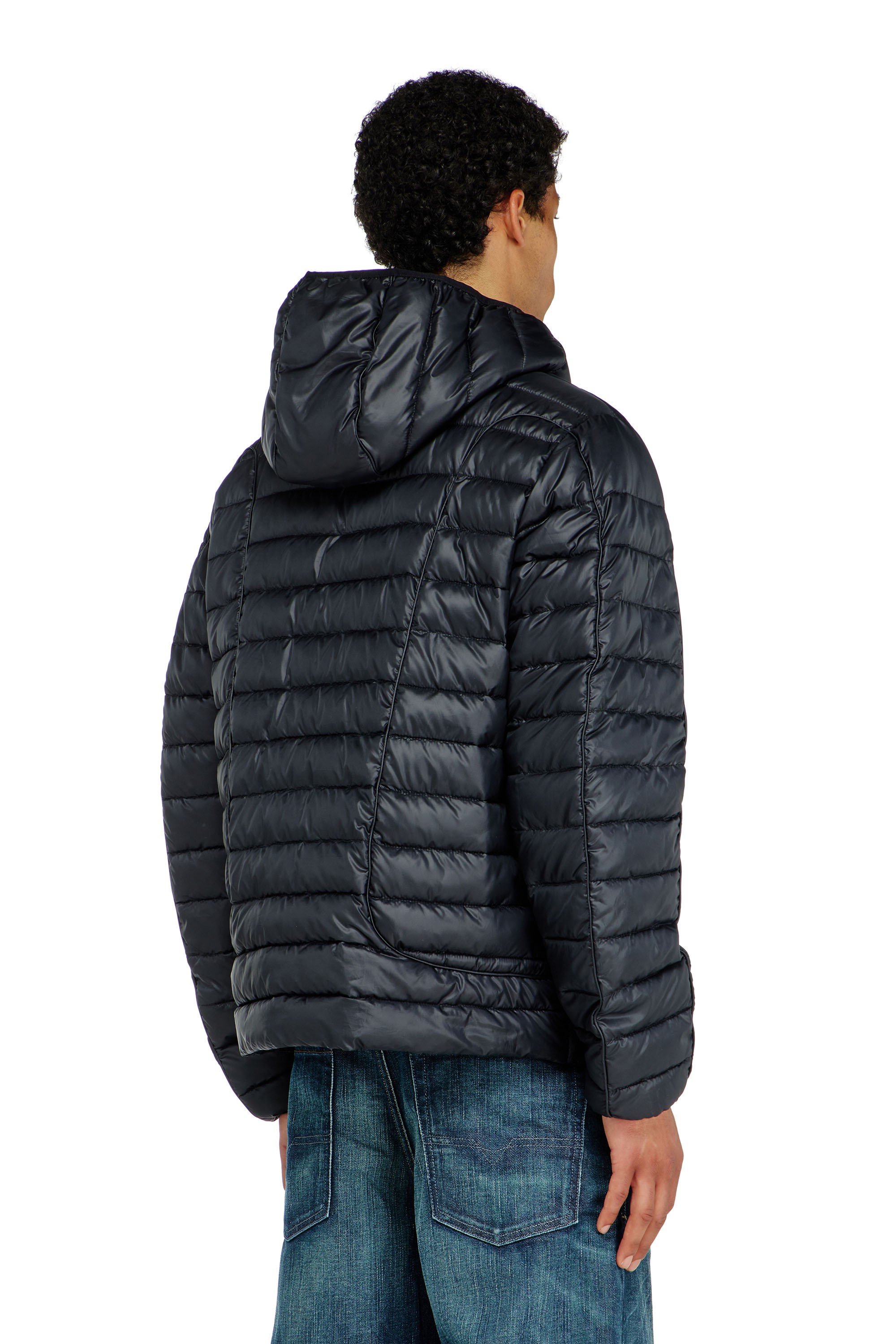 Diesel - W-STONE-WRD, Man's Puffer jacket with tonal piping in Black - 4