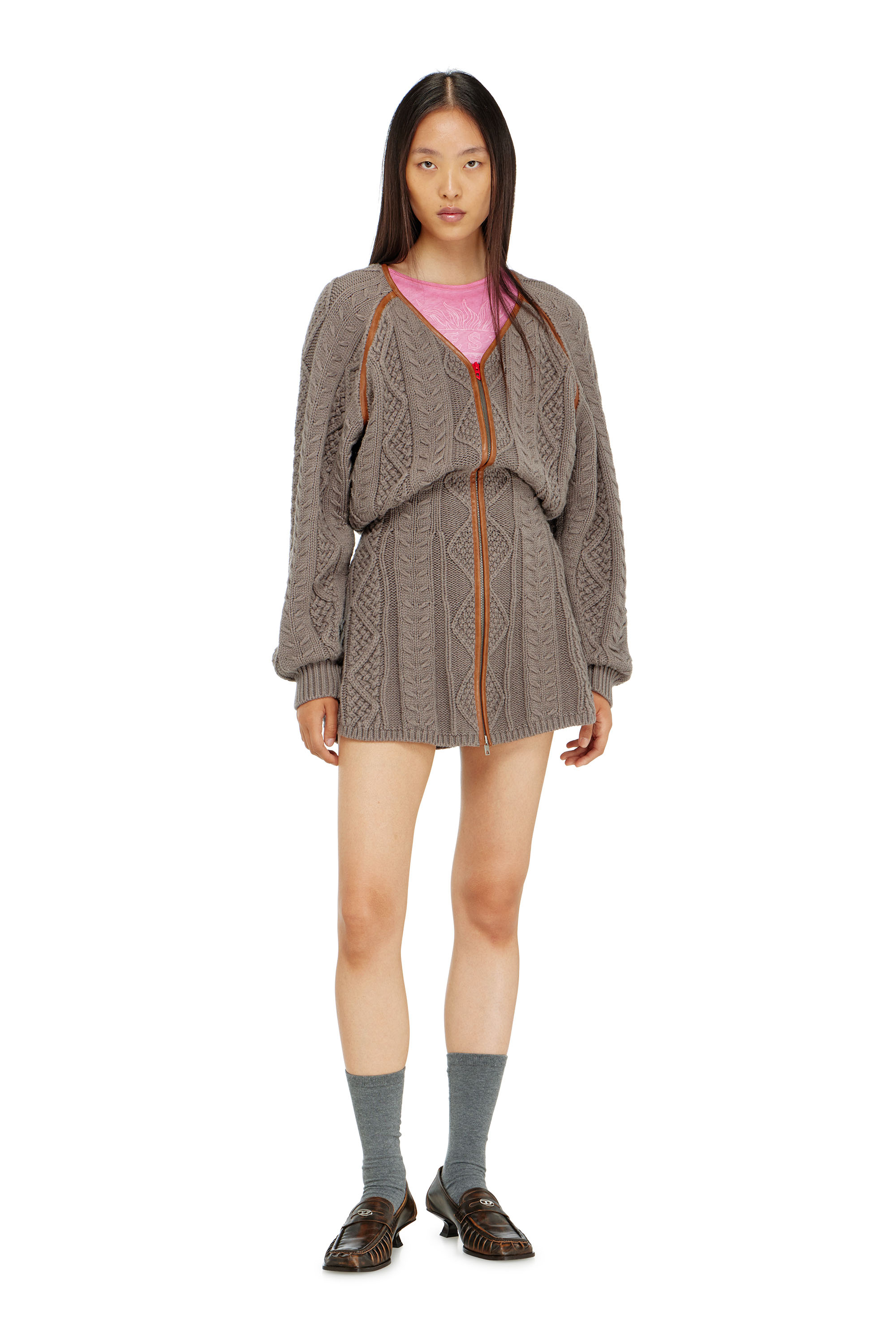 Diesel - M-INTESSE, Woman's Mini cardigan dress in cable knit in Grey - 2