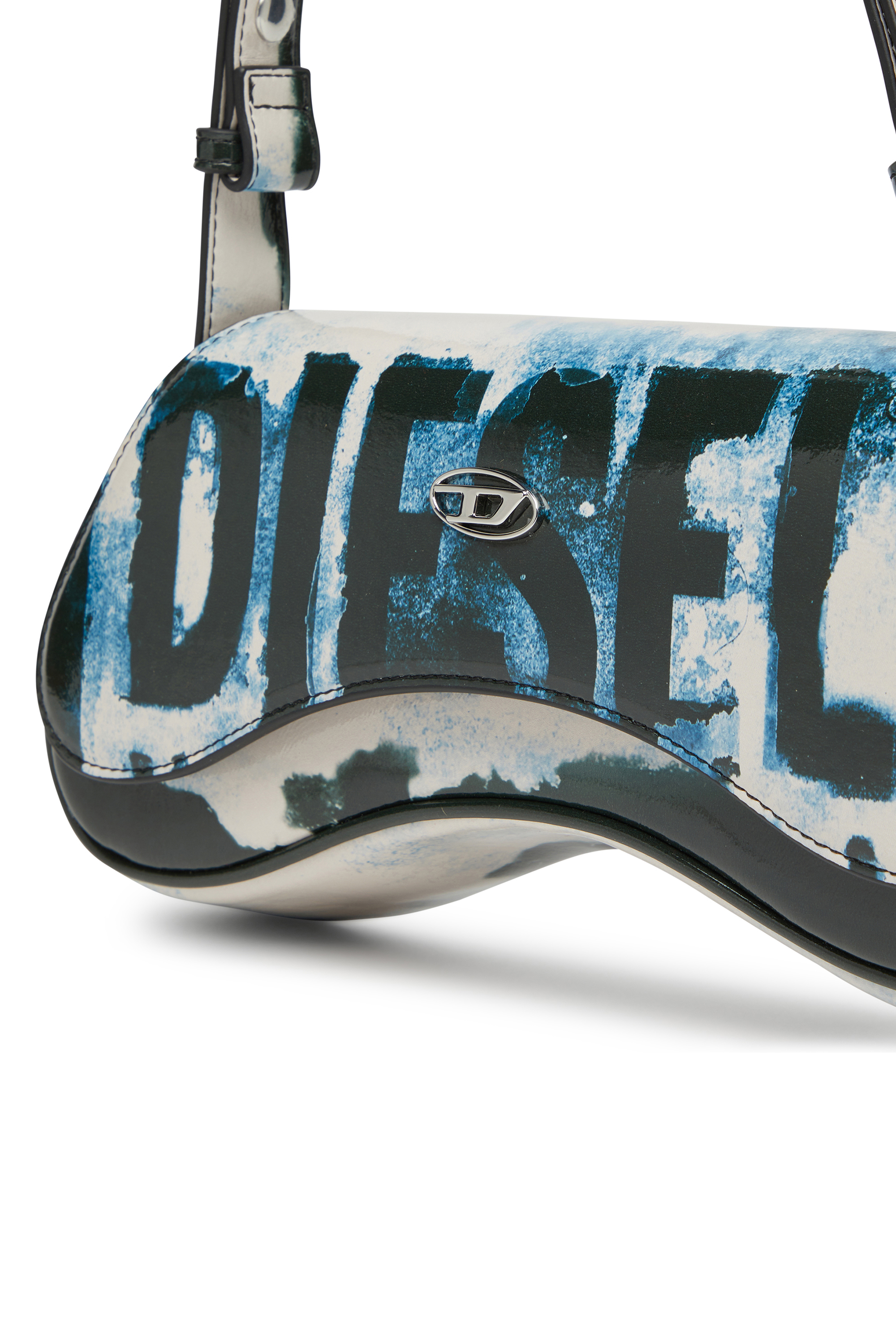 Diesel - PLAY CROSSBODY, Woman's Play-Shoulder bag in printed glossy PU in White/Black - 5