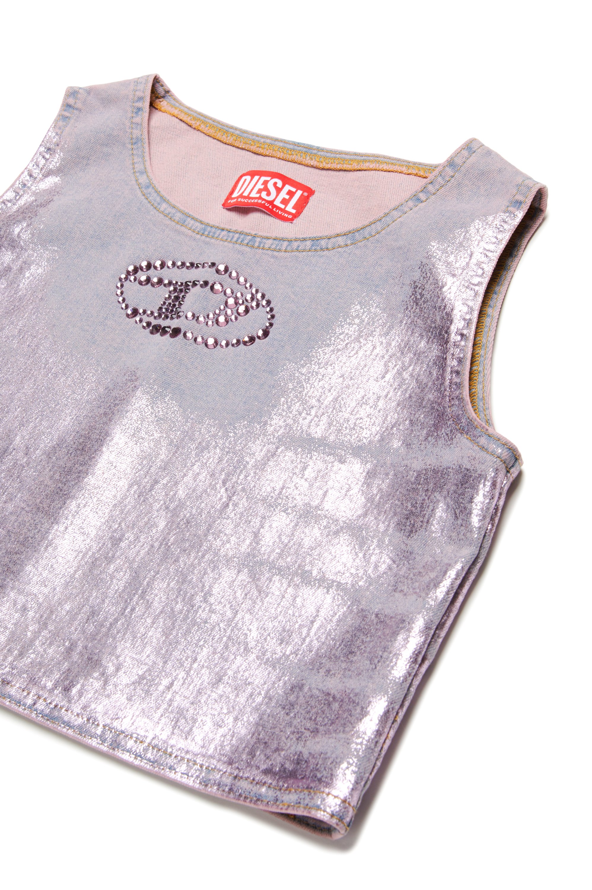 Diesel - TRISPY, Woman's Metallic top with crystal Oval D logo in Lilac - 3