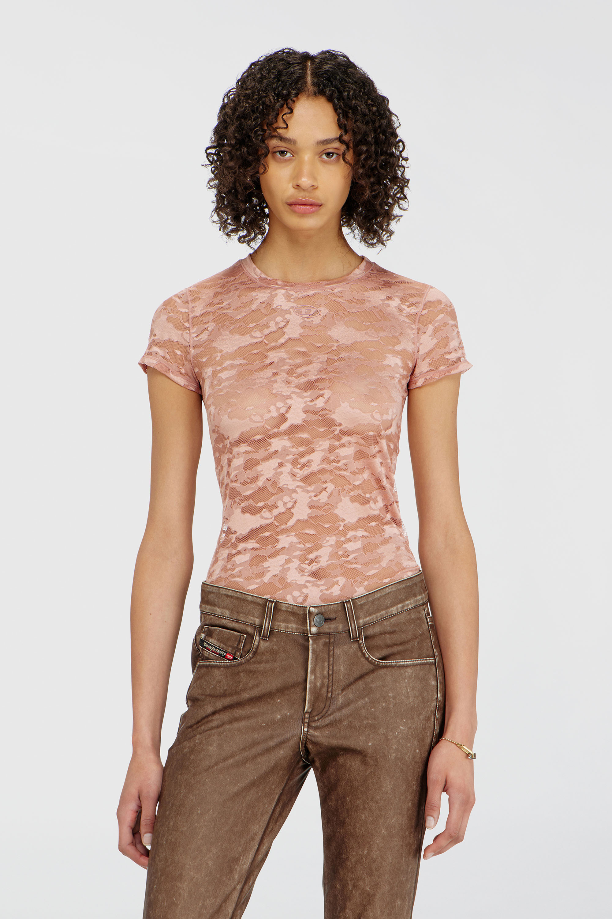 Diesel - KASIA-UTLT, Woman's Camo lace T-shirt in Nude - 1