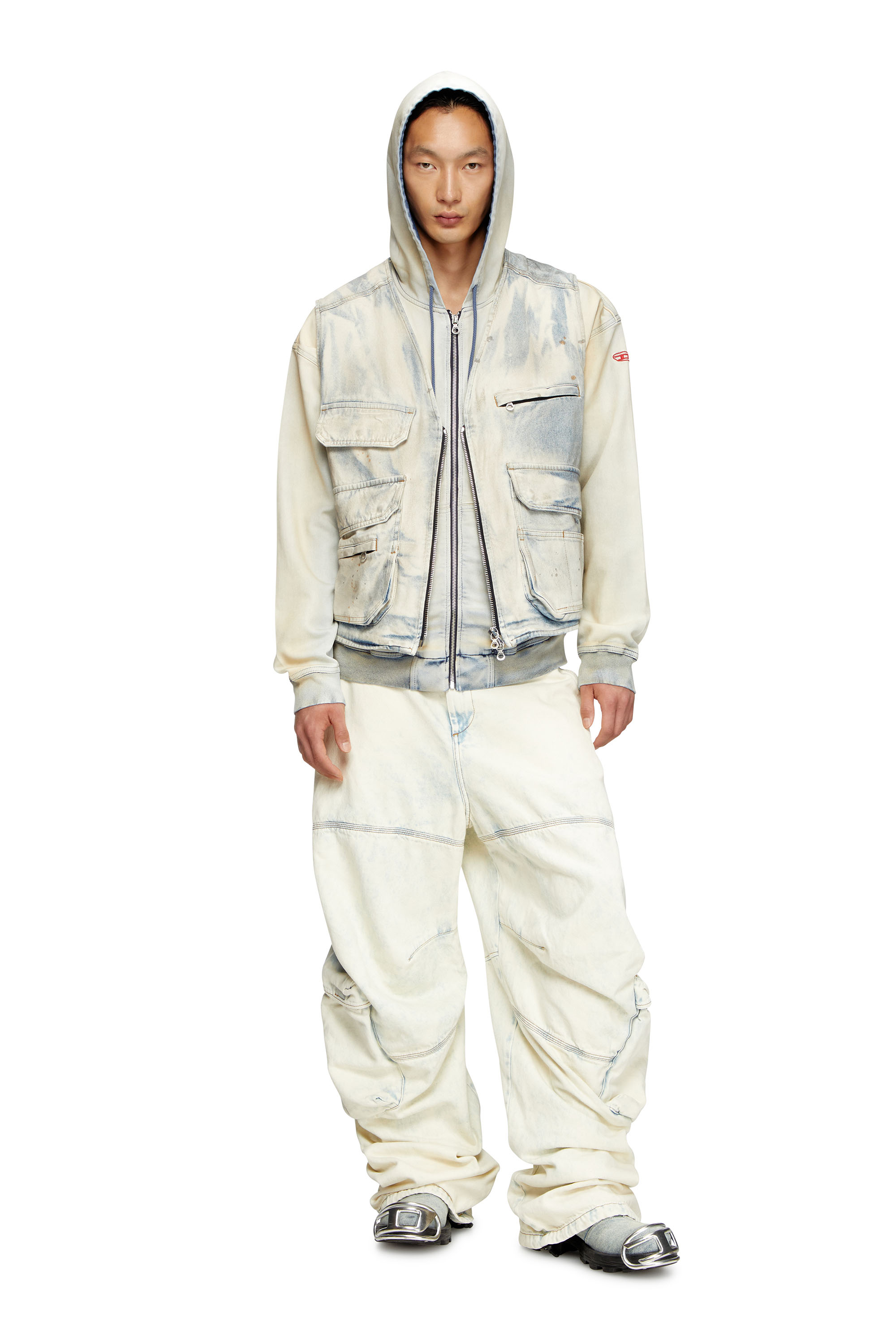 Diesel - D-GIR-S TRACK, Unisex's Zip-up hoodie in coated dusty Track Denim in Light Blue - 2