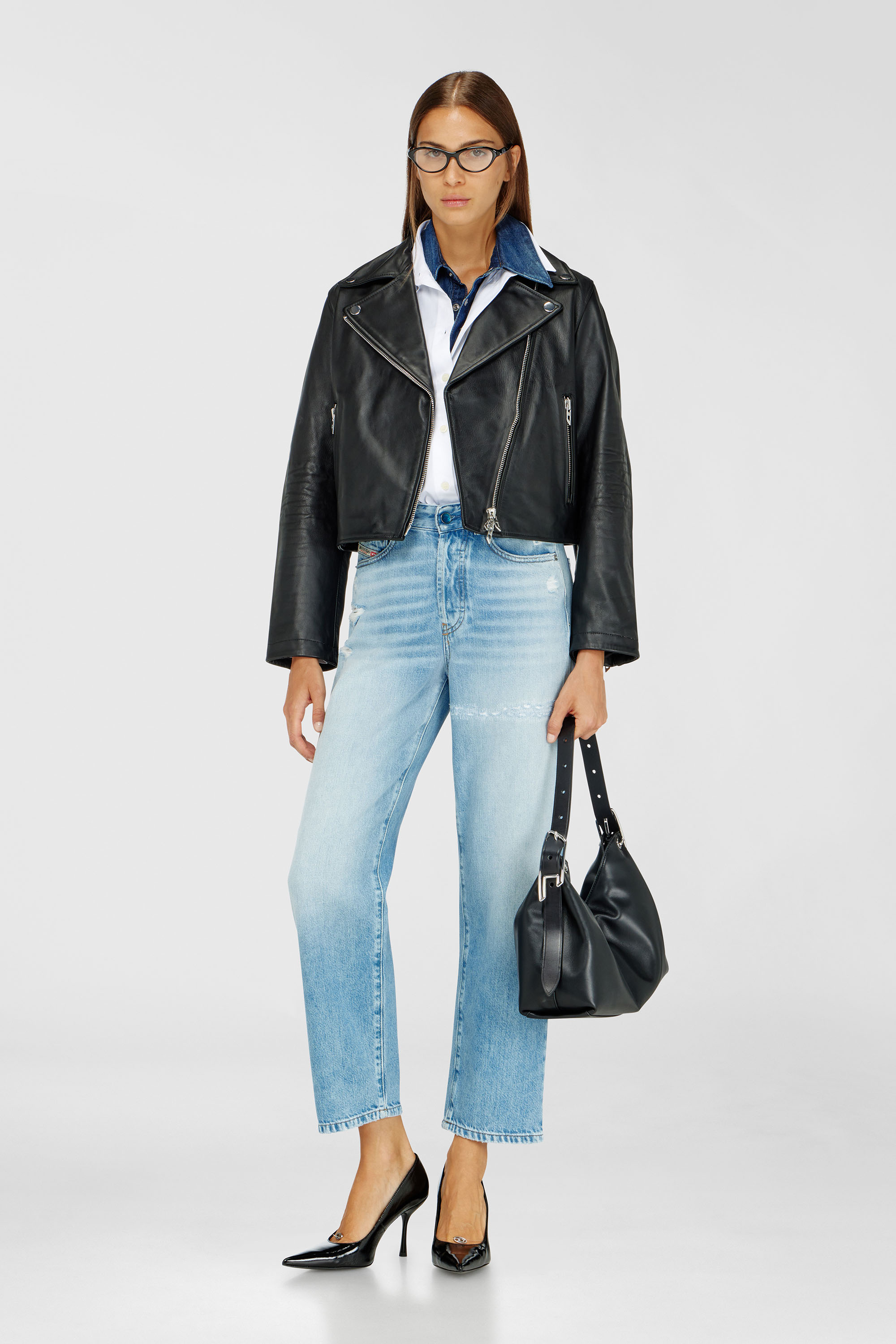 Diesel - L-UNATIC, Woman's Biker jacket in waxed leather in Black - 1