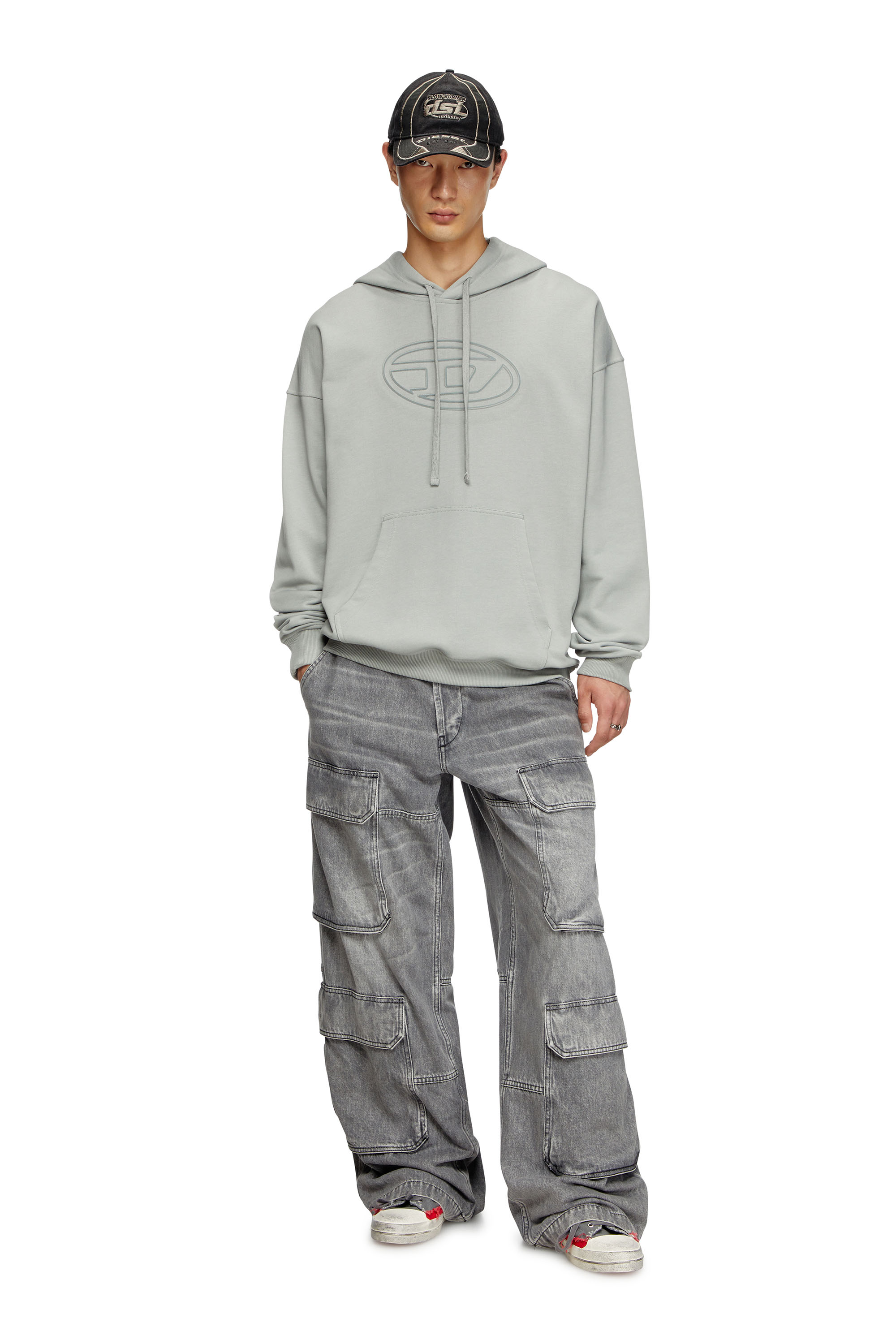 Diesel - S-UMMER-BIGOVAL, Man's Hoodie with embossed Oval D in Light Grey - 3