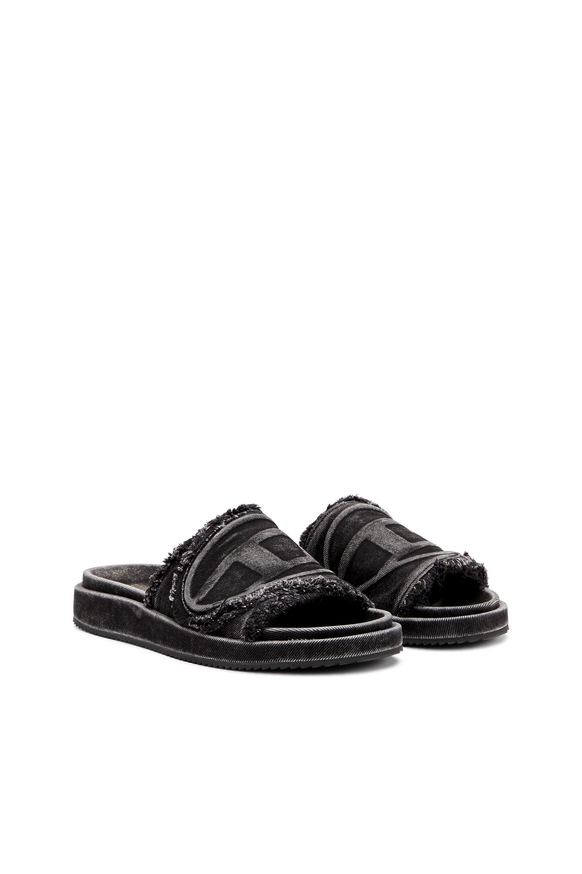 Diesel - SA-SLIDE D OVAL, Unisex's Distressed denim slides in Black - 2