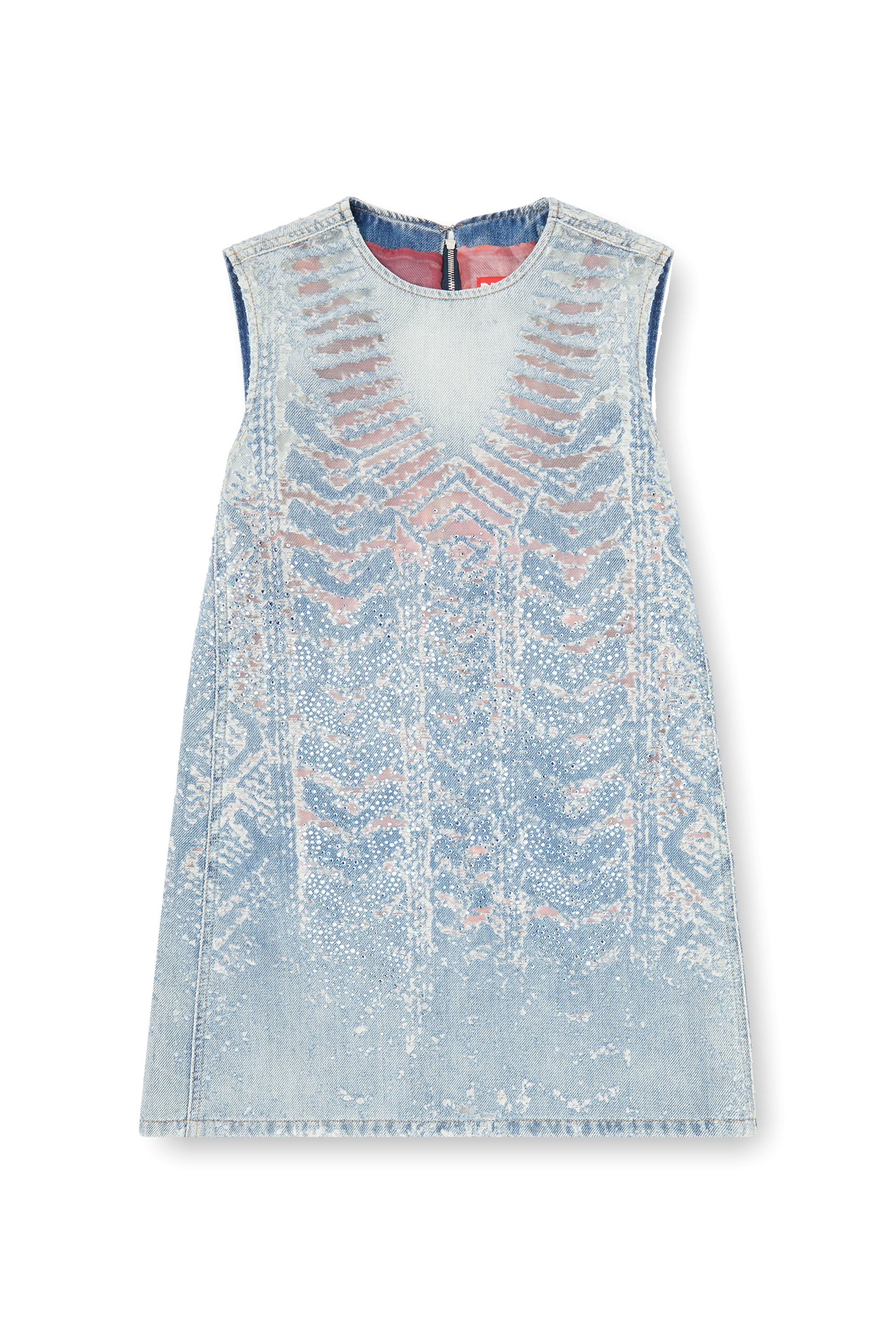 Diesel - DE-MYRELA-S, Woman's Mini dress in microstone devor&eacute; denim in null - 1